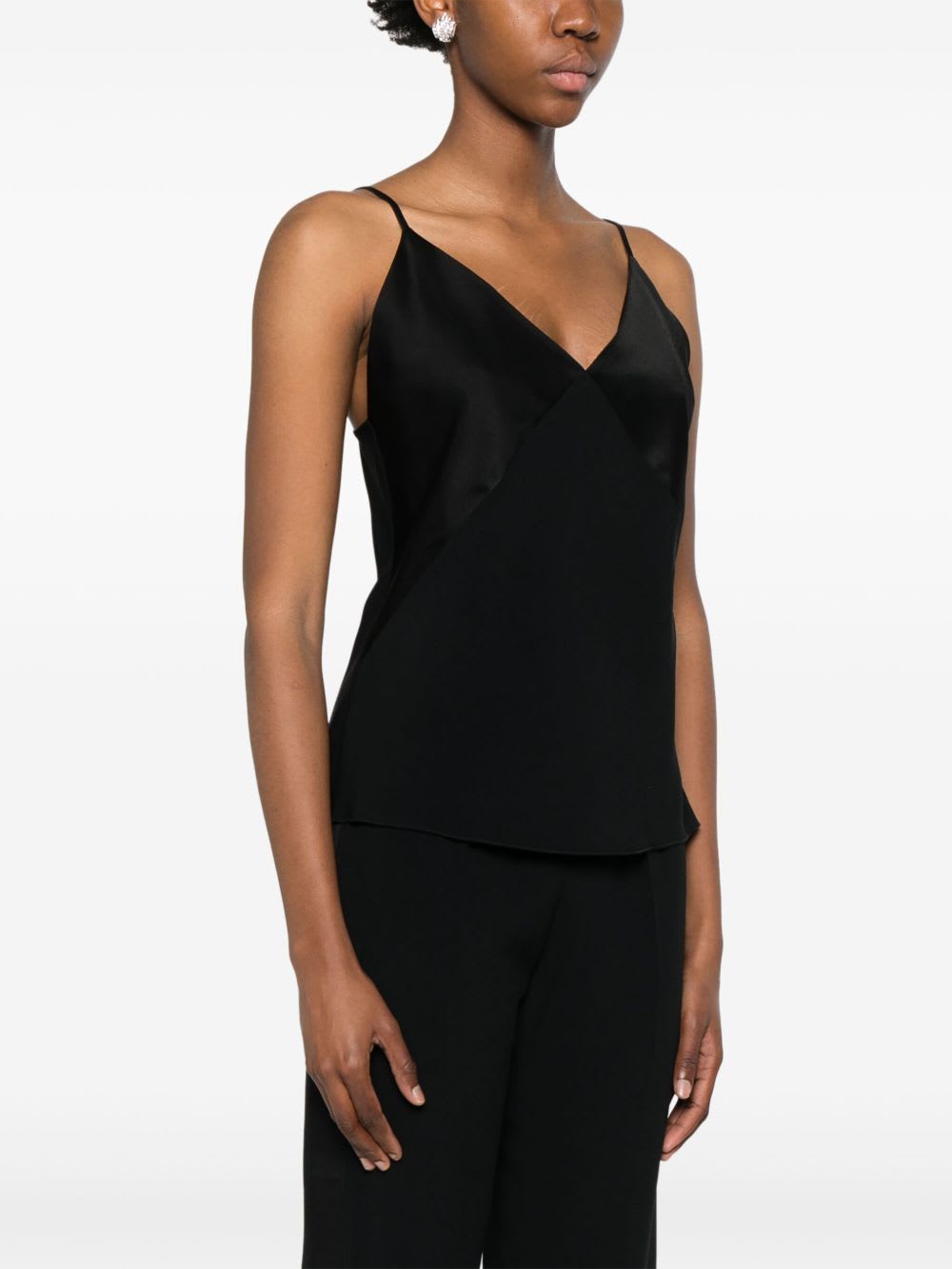 Forte Forte Satin V-neck Sleeveless Top And Straps In Black