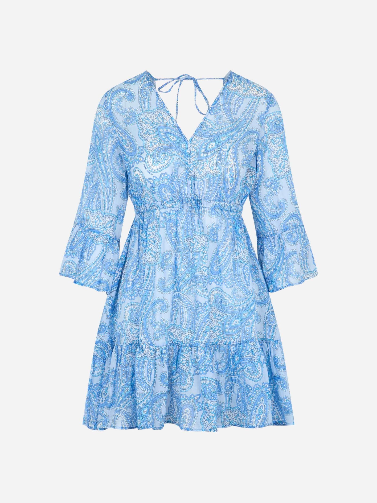 Mc2 Saint Barth Woman Linen Paisly Short Dress April In Sky