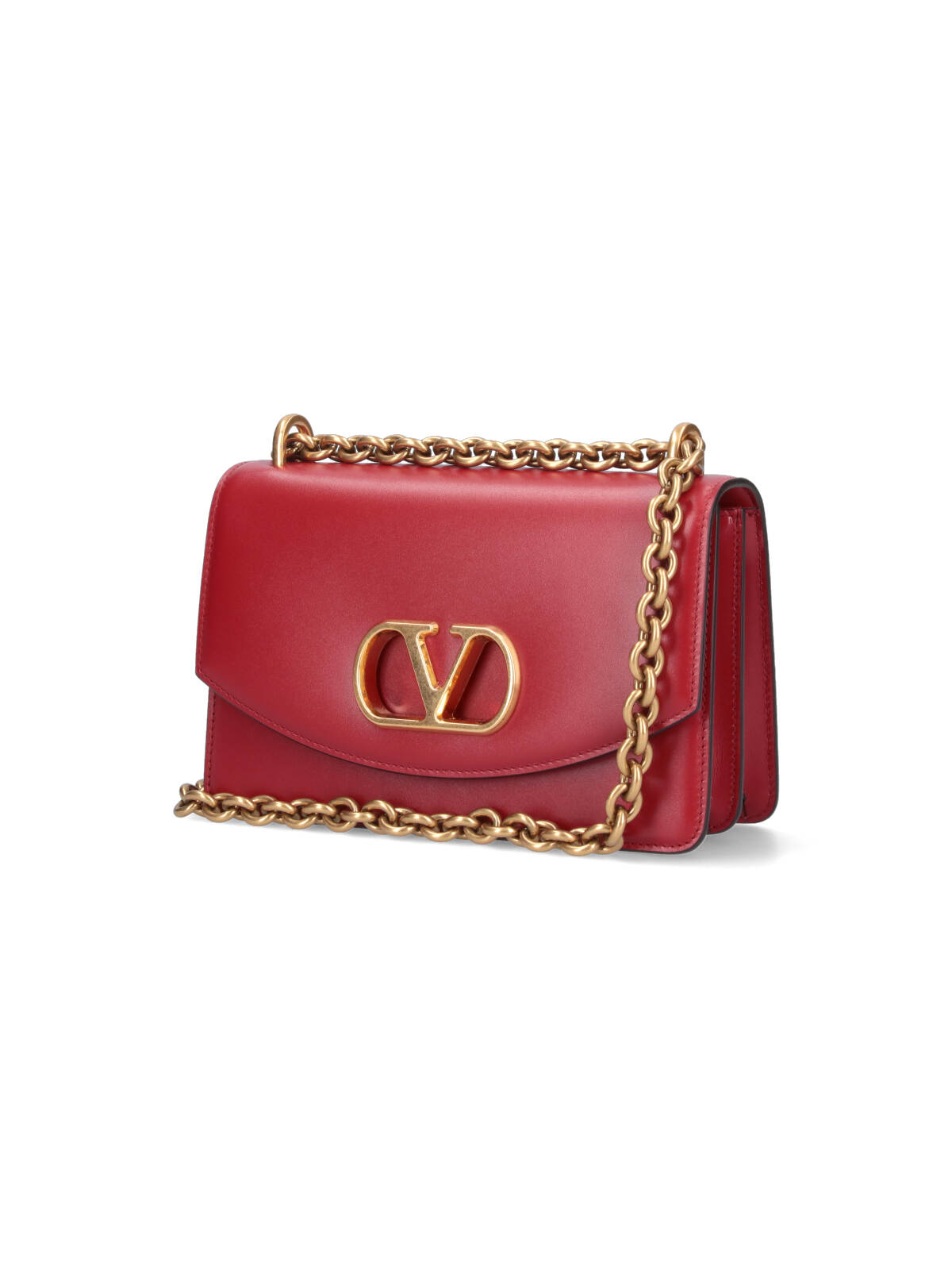 Valentino Garavani Vain Vlogo Leather Shoulder Bag In Red