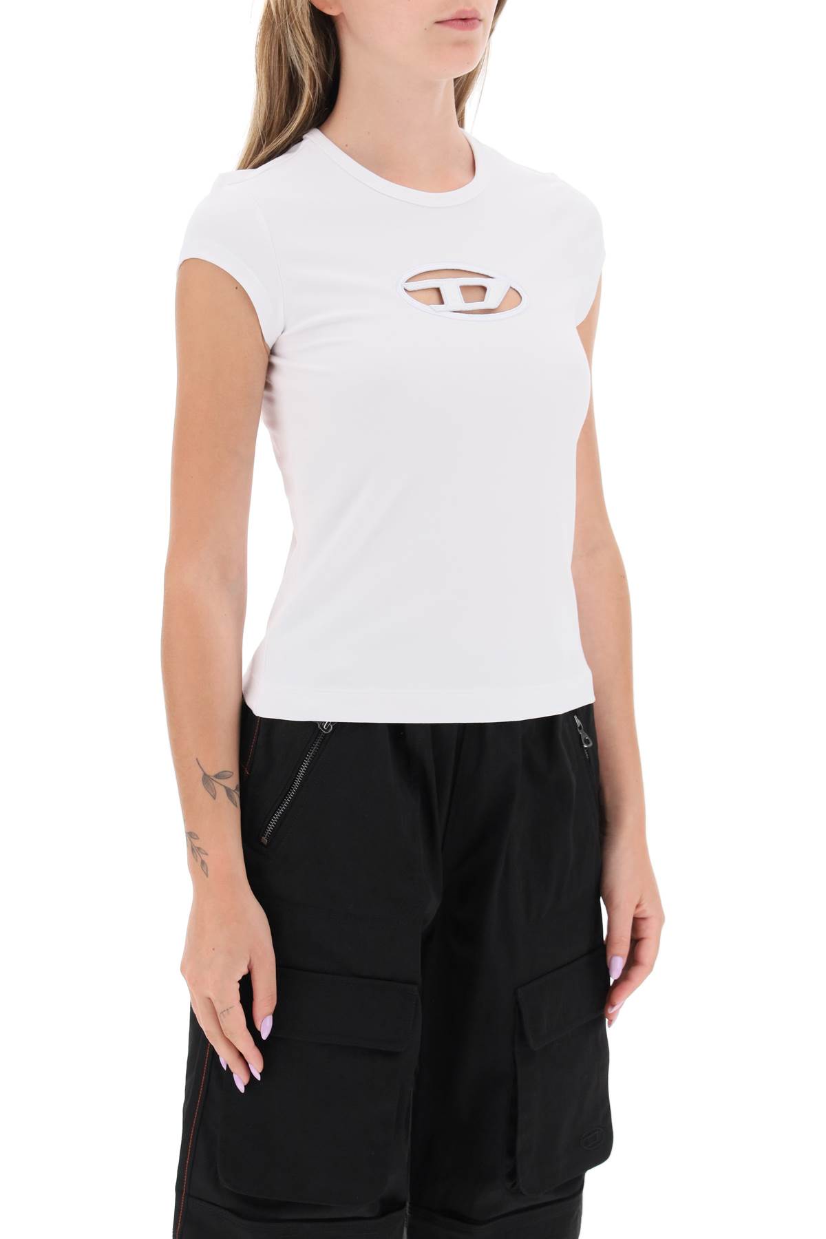 Shop Diesel Angie T-shirt With Peekaboo Logo  In White