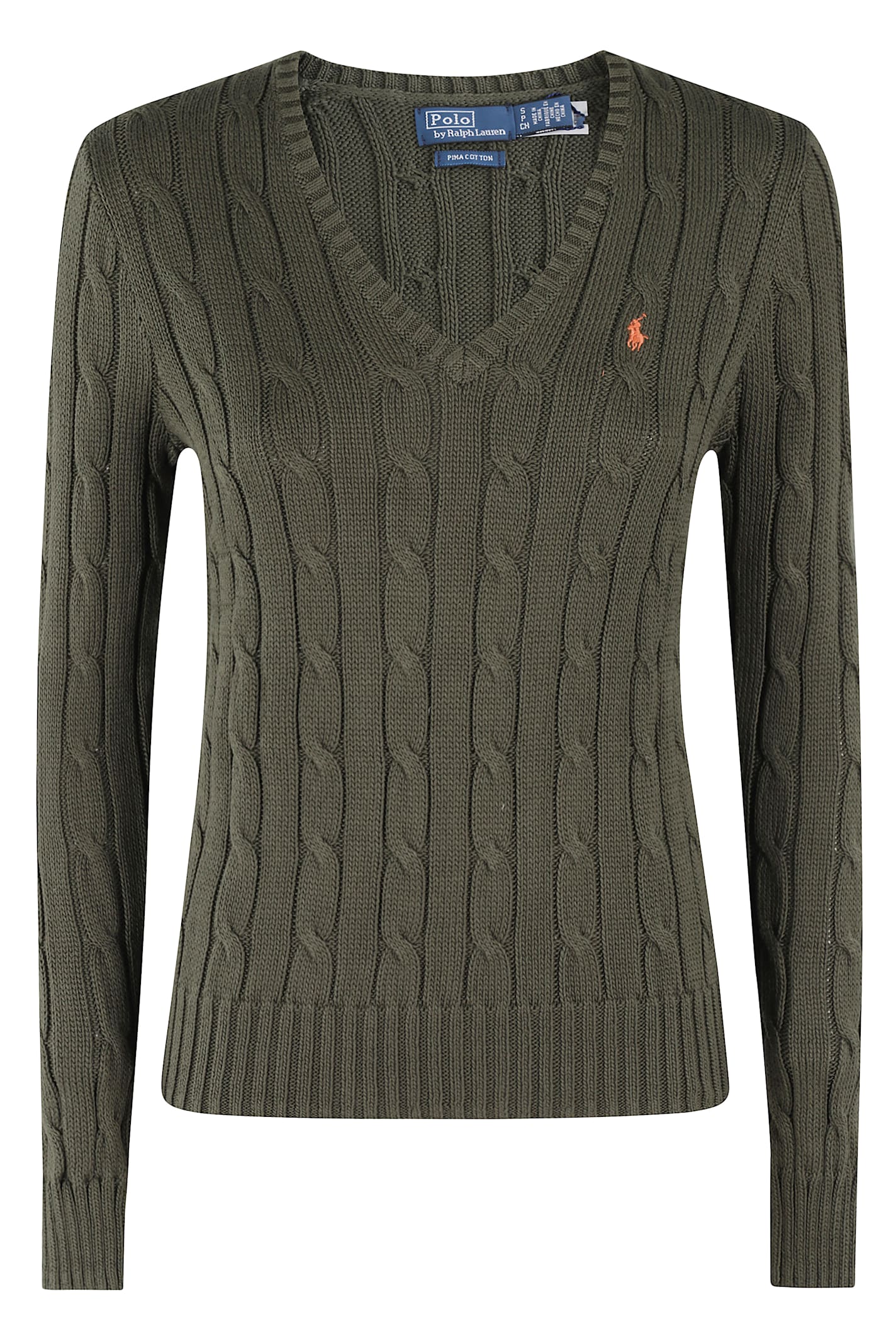 Shop Polo Ralph Lauren Kimberly V-neck Cable-knit Jumper In Olive