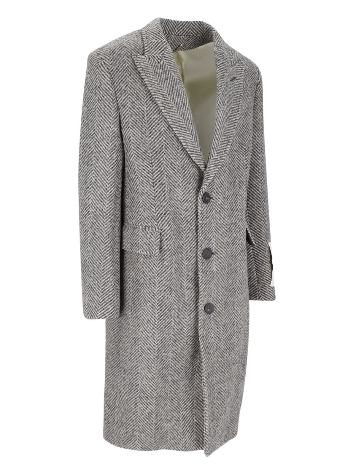 Shop Golden Goose Herringbone Pattern Single-breasted Coat In Beige/antracite