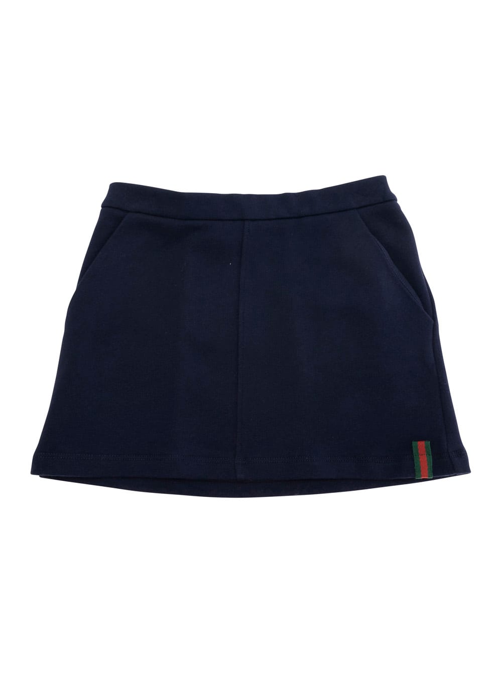 Gucci Blue Mini Skirt With Web Detail On Hem In Cotton Girls In Black