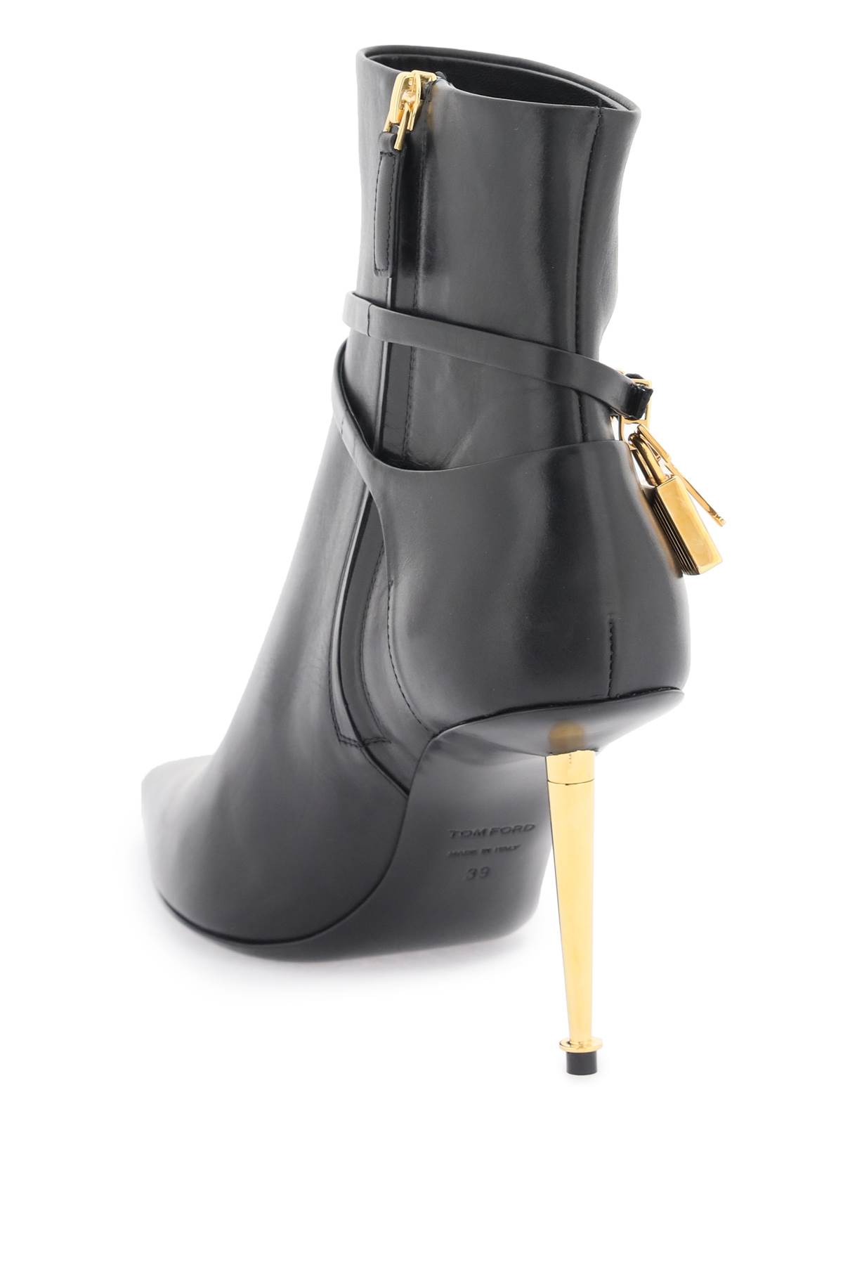 Shop Tom Ford Leather Ankle Boots With Padlock In Black