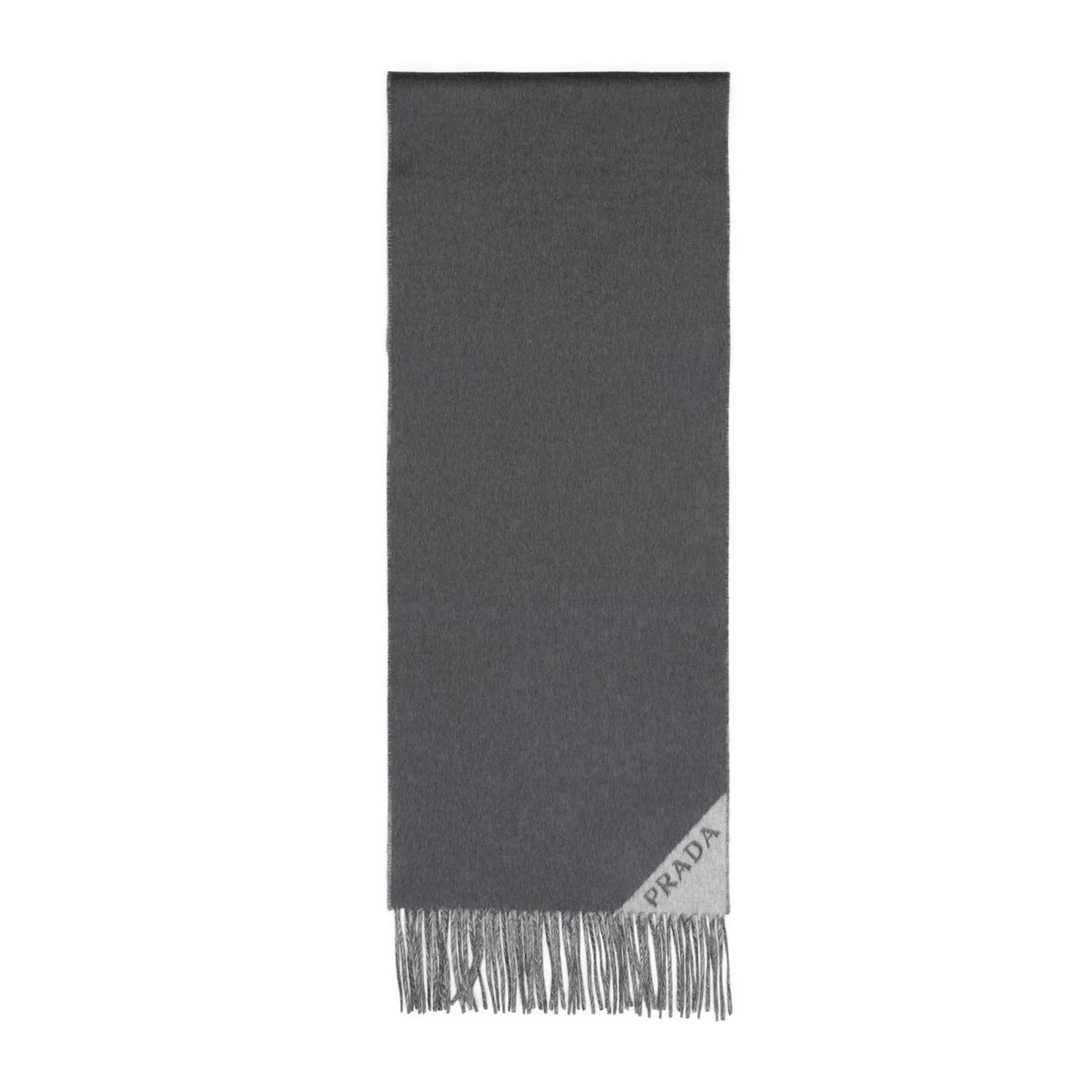 Prada Reversible Cashmere Scarf With Fringe Detail In Gray