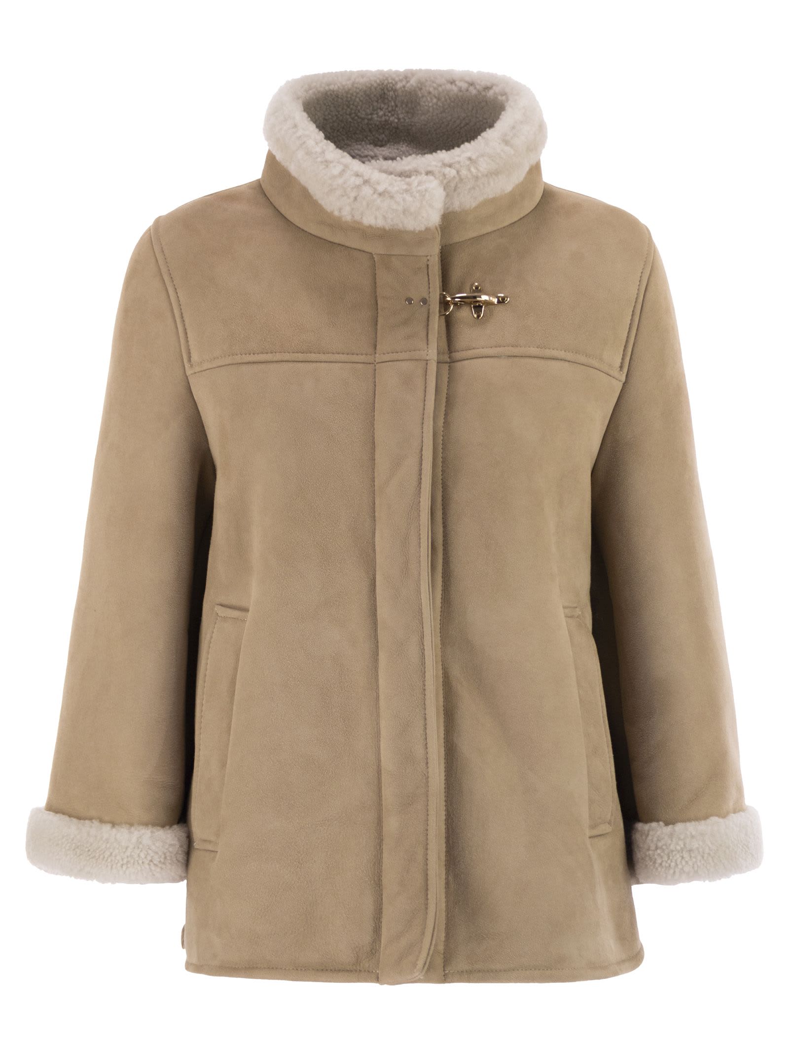 Fay Women Leather Shealing Cape In Brown