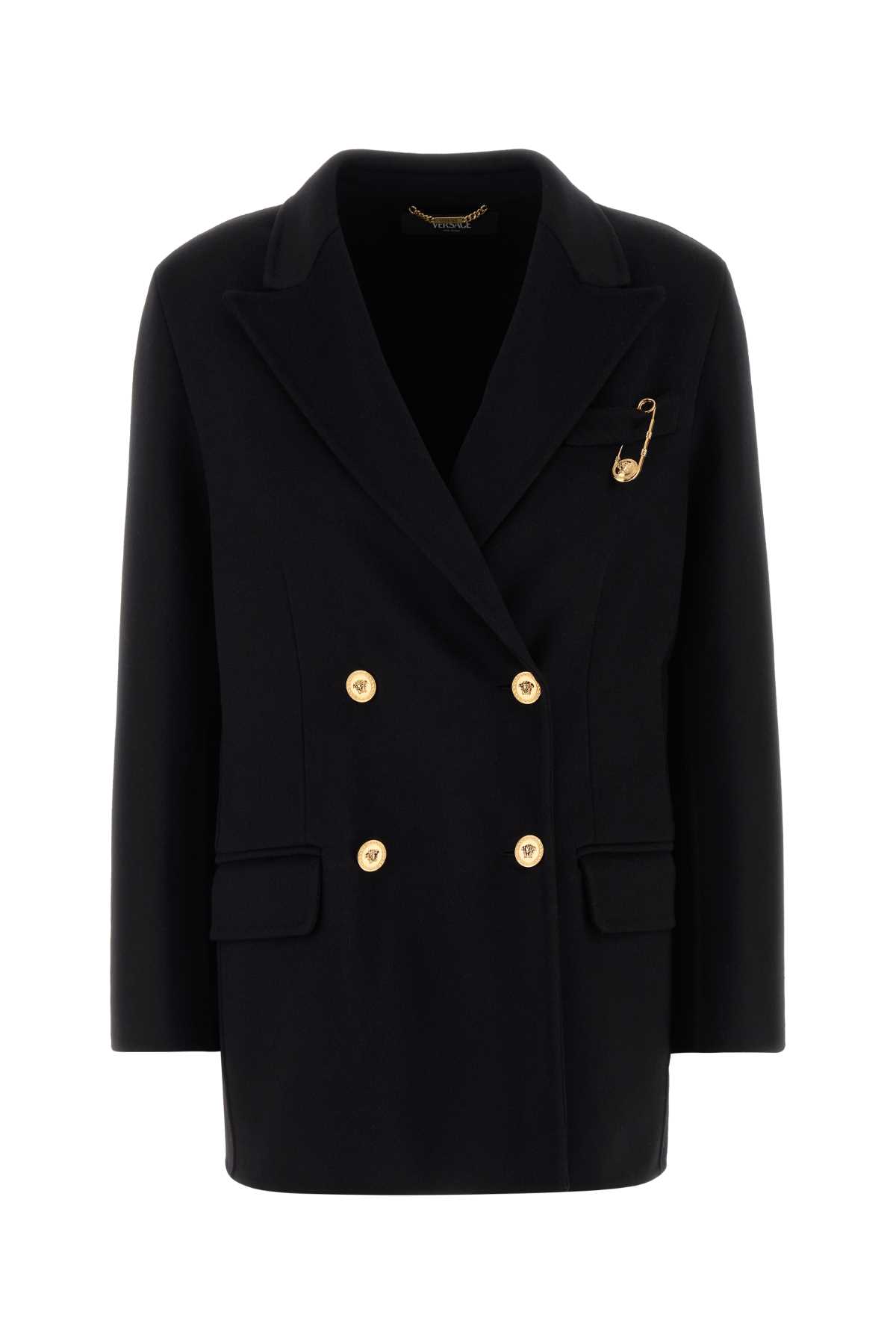 Versace Double-breasted Cachemire Blend Jacket In Black