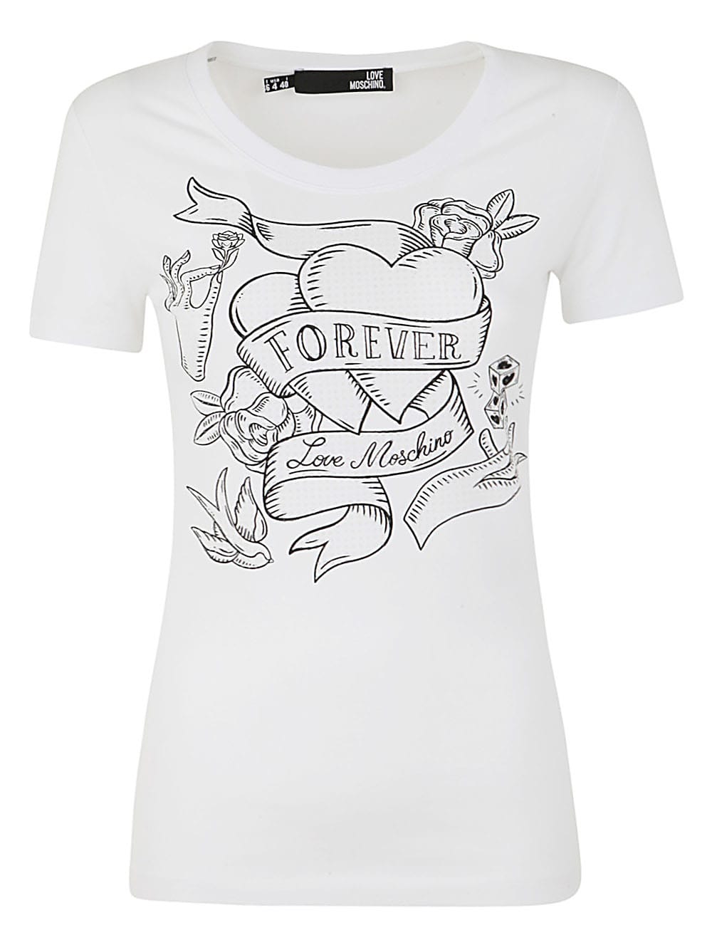 Love Moschino Short Sleeves T-shirt With Tatoo Hearts Printing In Optical White