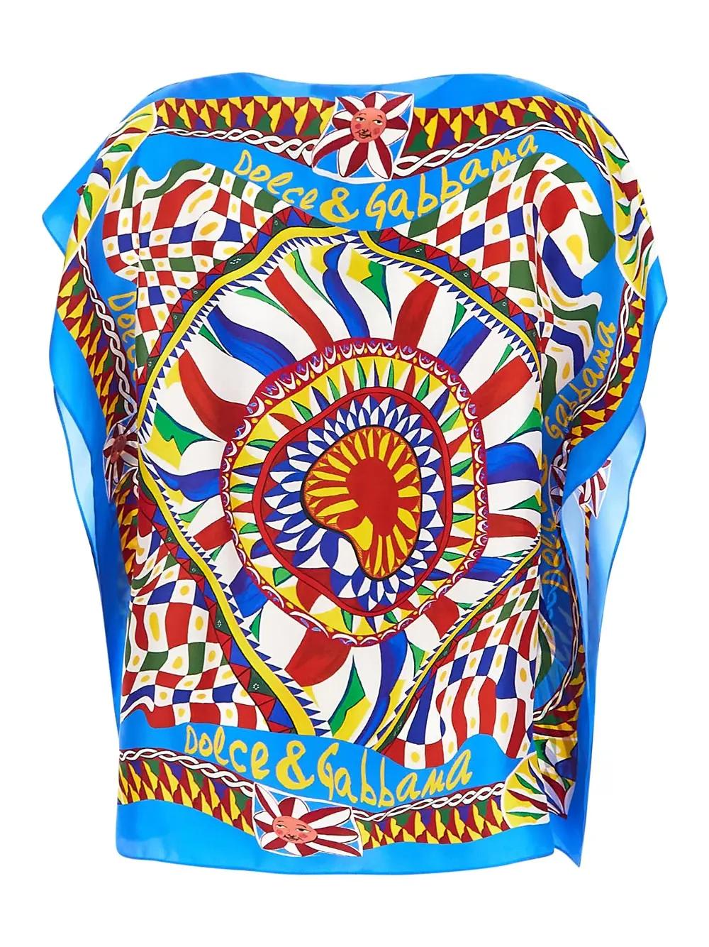Shop Dolce & Gabbana Carretto-print Scarf-panel Twill Blouse In Multicolour