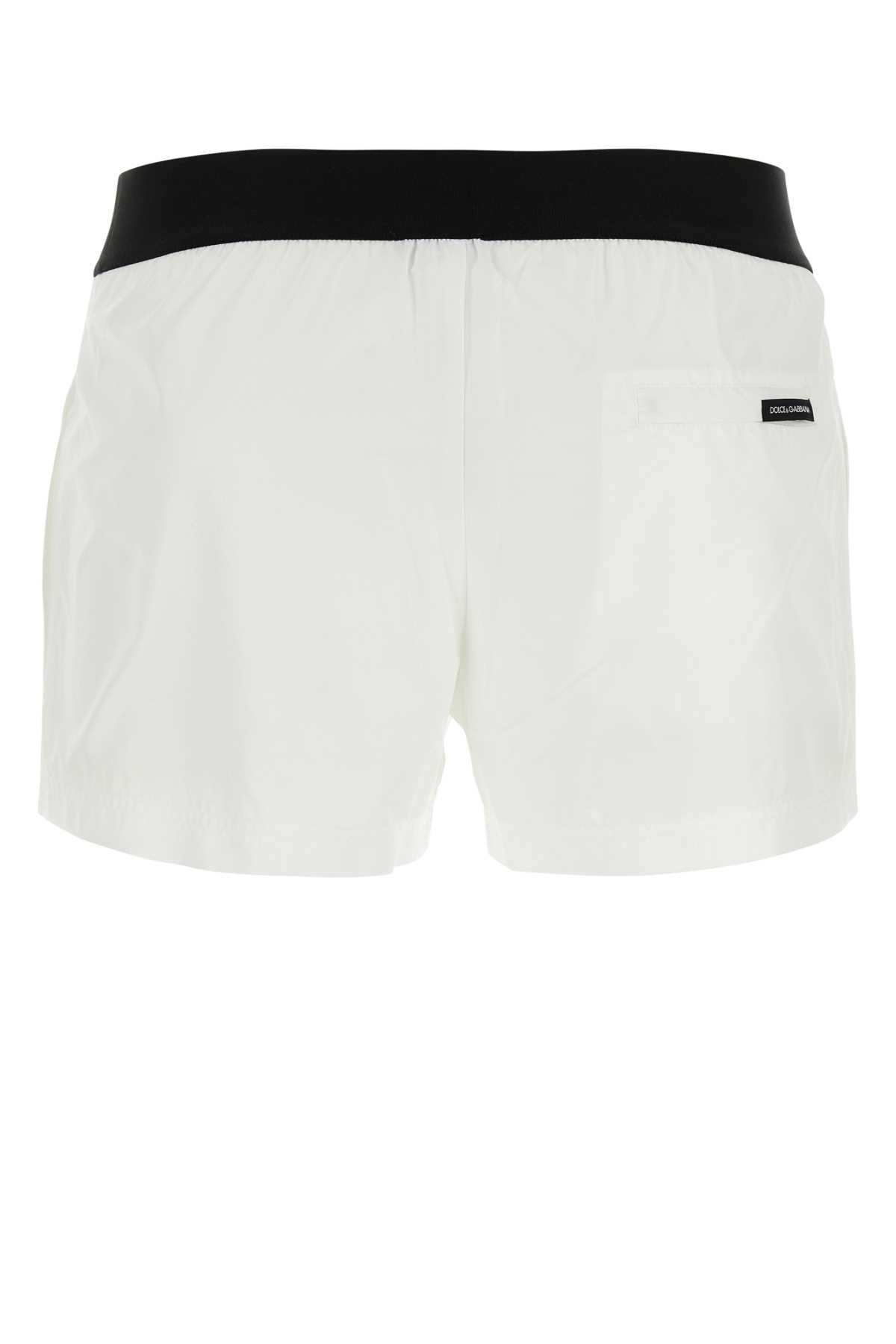 Dolce & Gabbana White Polyester Swimming Shorts In Biancoottico