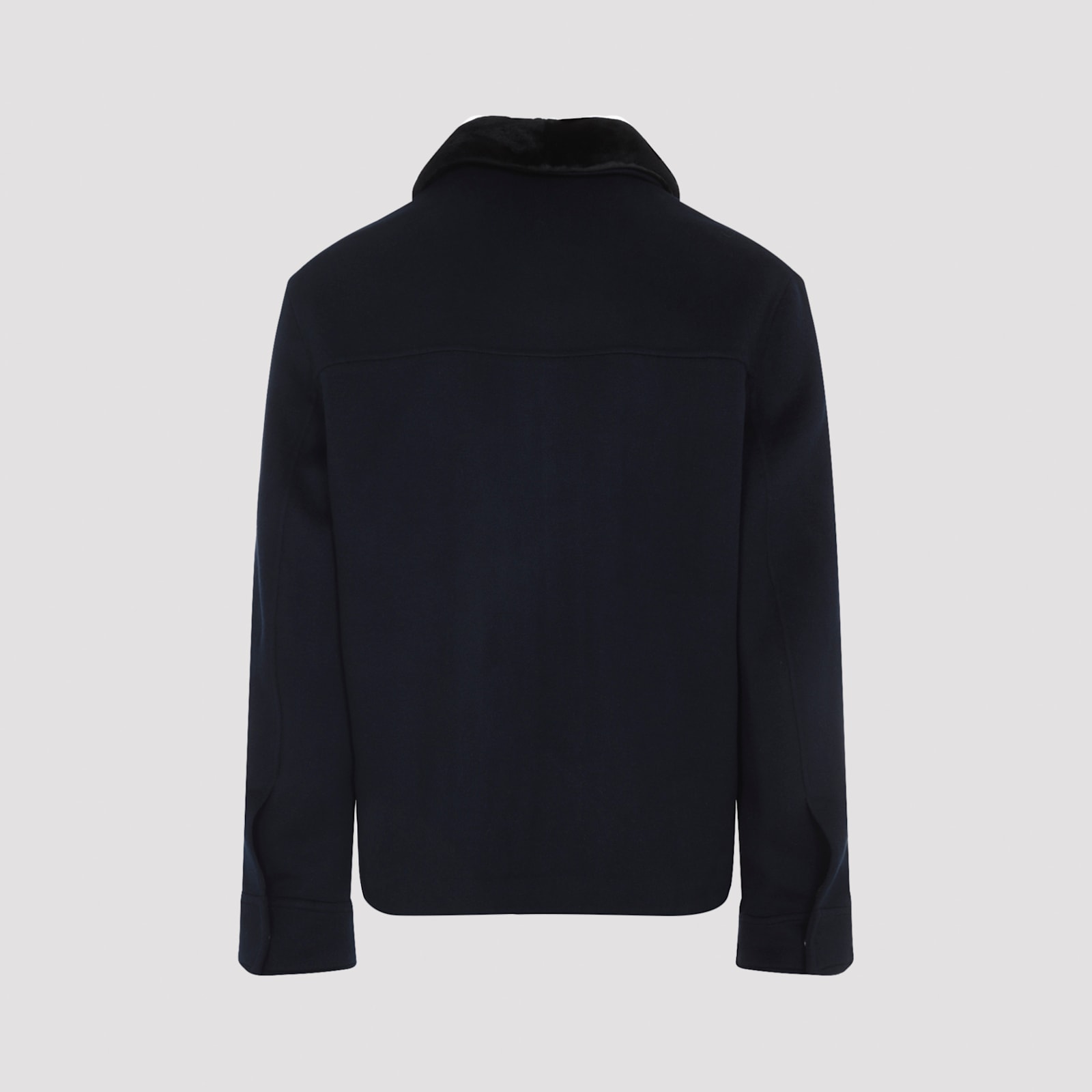 Yves Salomon Jacket In Double-sided Wool-cashmere Fabric With Mink Collar In Blue