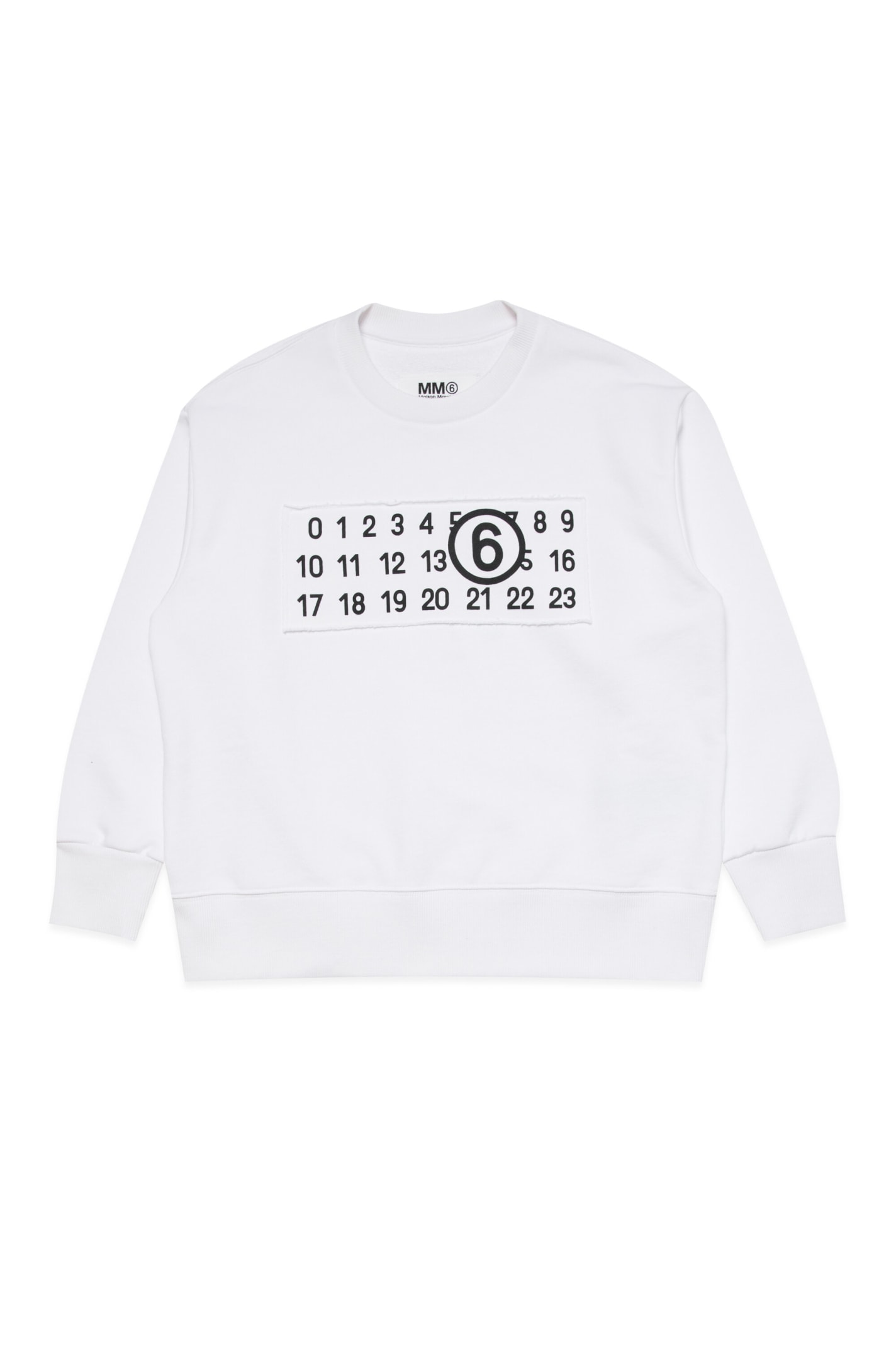 Shop Mm6 Maison Margiela Mm6s84u Sweat-shirt Maison Margiela Crew-neck Sweatshirt Branded With Numeric Logo In Bianco
