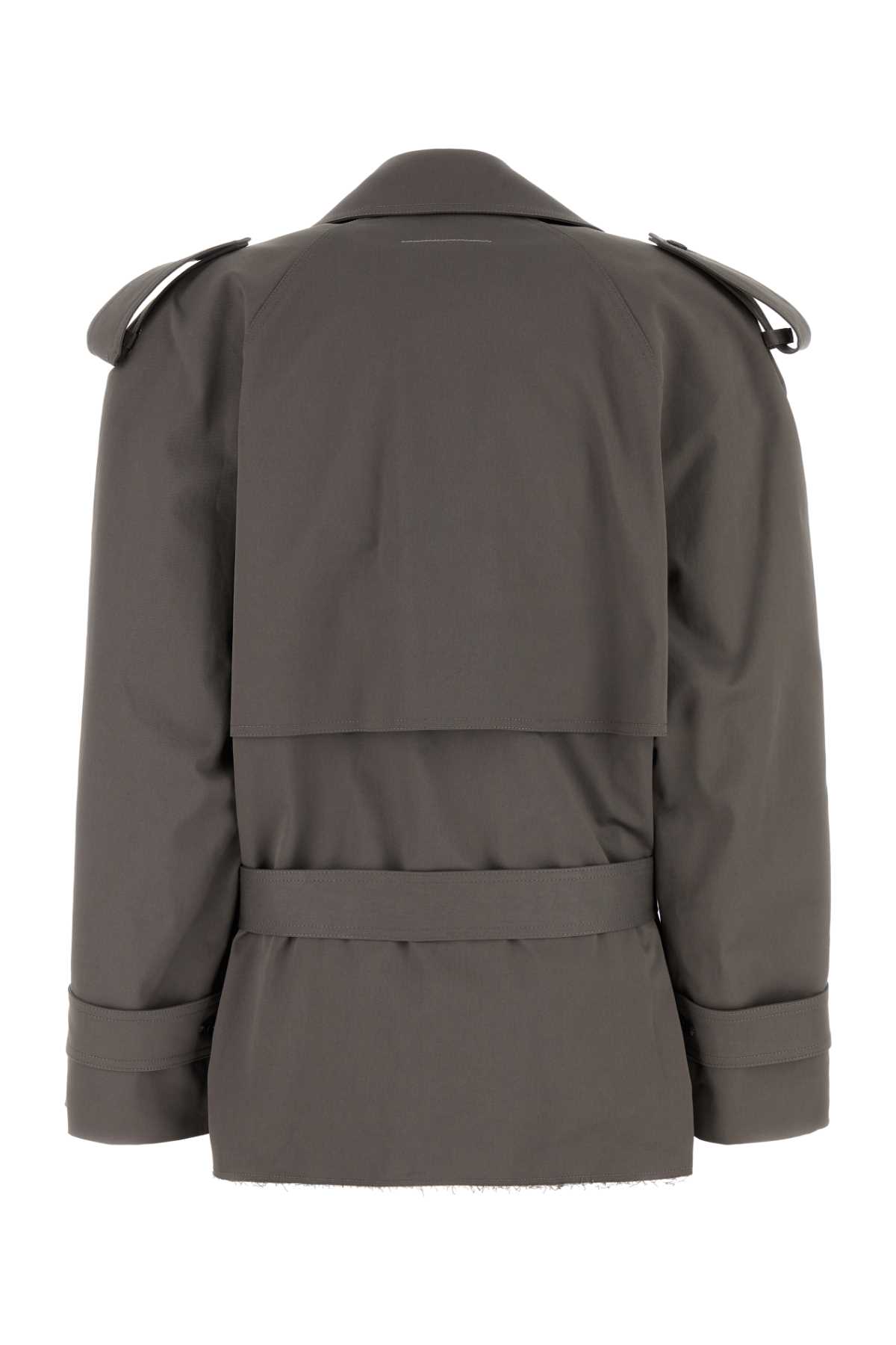 Mm6 Maison Margiela Stretch Cotton Trench Coat With Belted Waist In Gray