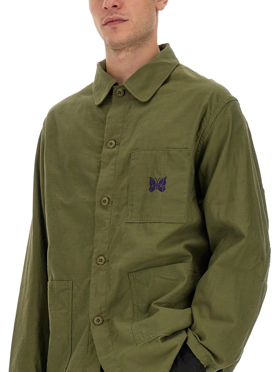 Needles Embroidered Cotton Shirt Jacket In Green