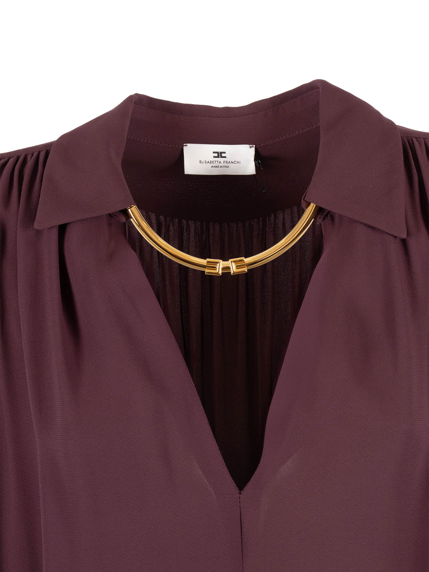 Elisabetta Franchi Logo Metal Detail Collar Shirt In Burgundy