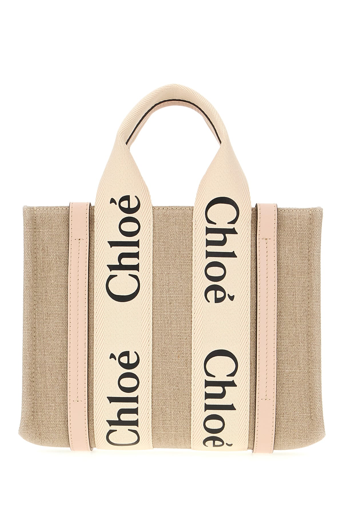 Shop Chloé Sand Linen Small Woody Handbag In 6j5