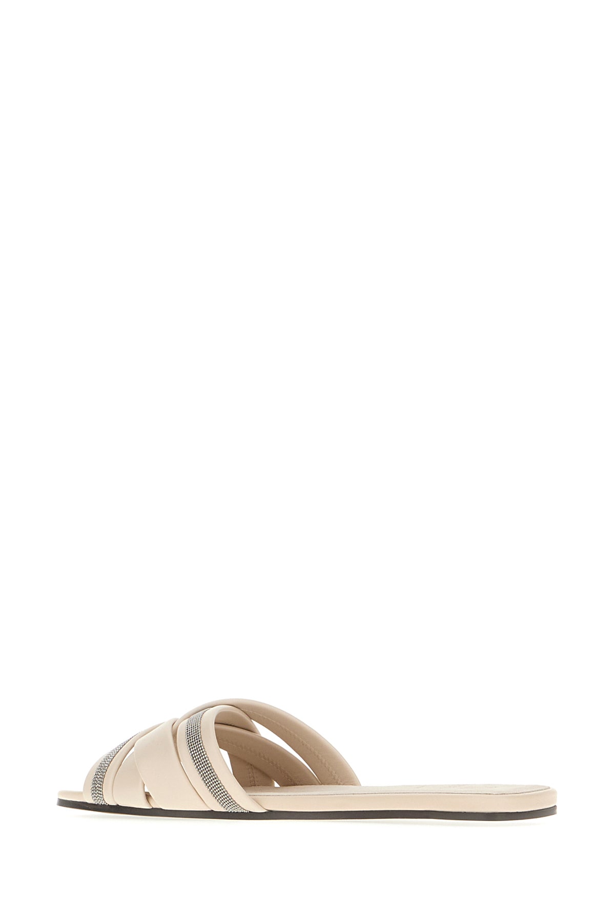 Shop Brunello Cucinelli Ivory Leather Slippers In Avorio