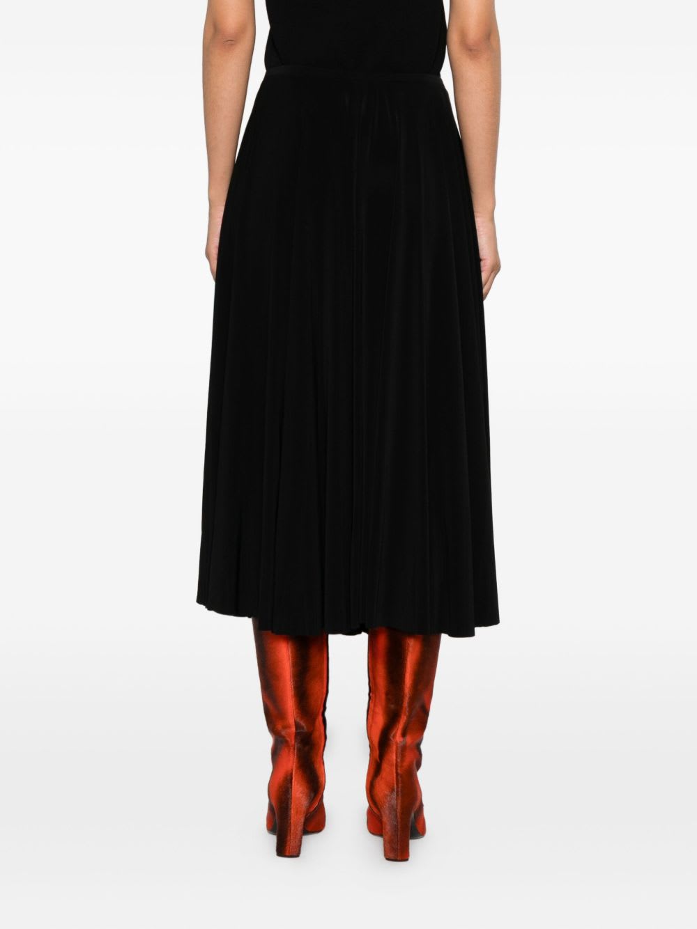 Norma Kamali Flared Pleated High-waisted Midi Skirt In Black