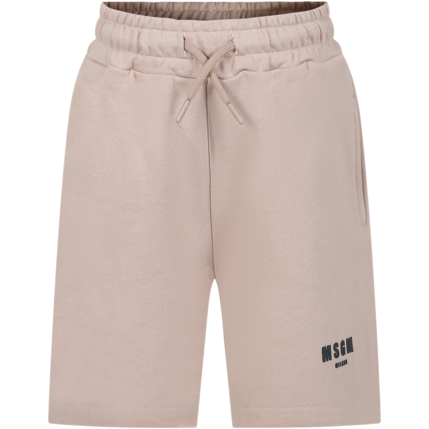 MSGM BEIGE SHORTS FOR BOY WITH LOGO
