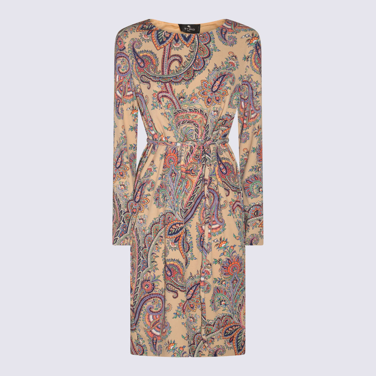 Etro Beige Pasley - Print Belted Dress