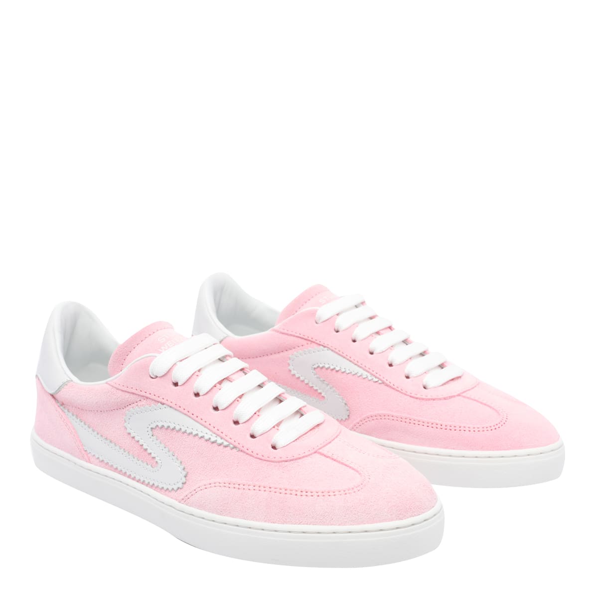 Stuart Weitzman Round Toe Suede Sneakers With Contrast Heel