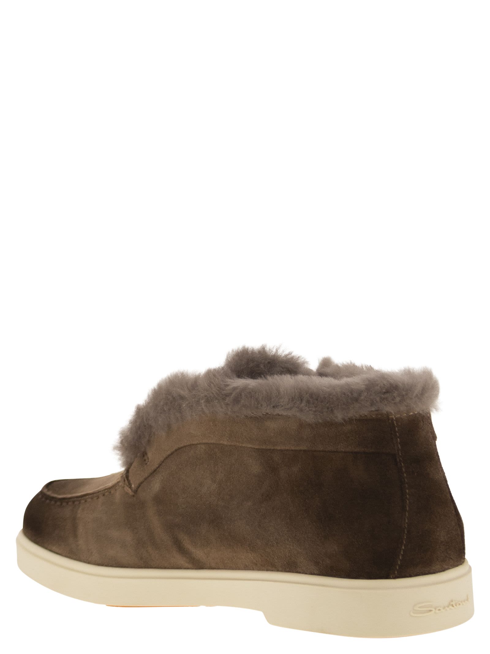 Santoni Suede And Fur Desert Boot In Brown