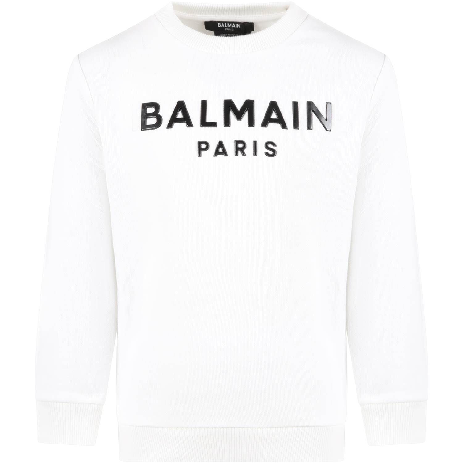 Balmain White Sweatshirt For Kids With Black Logo