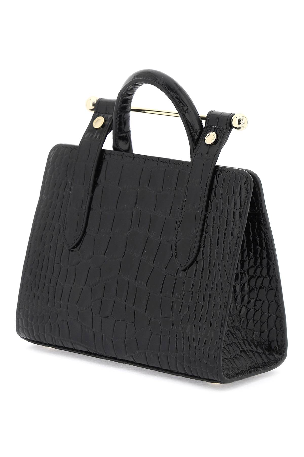 Shop Strathberry Nano Tote Leather Bag In Black (black)