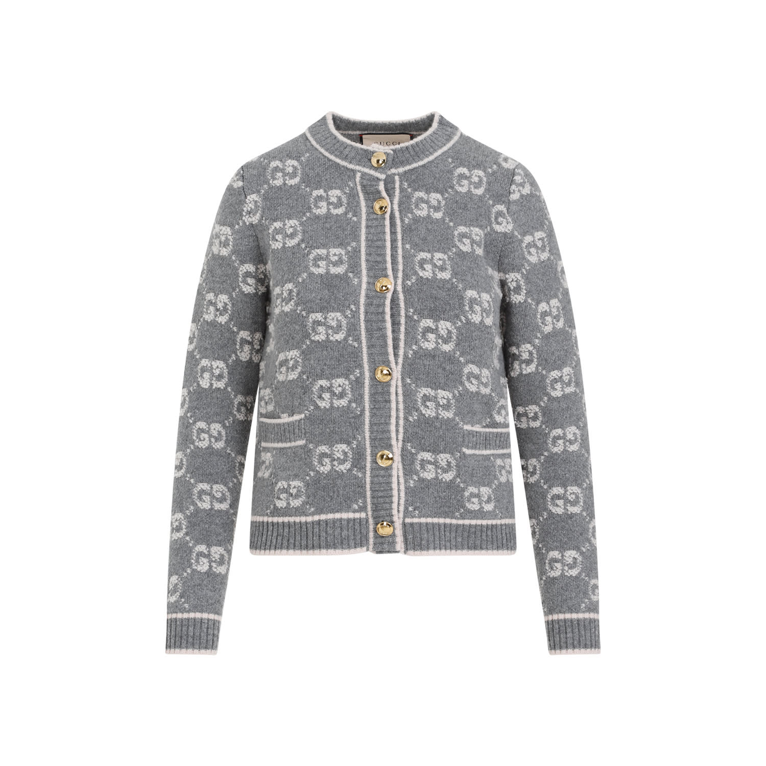 Shop Gucci Cardigan In Grey Ivory