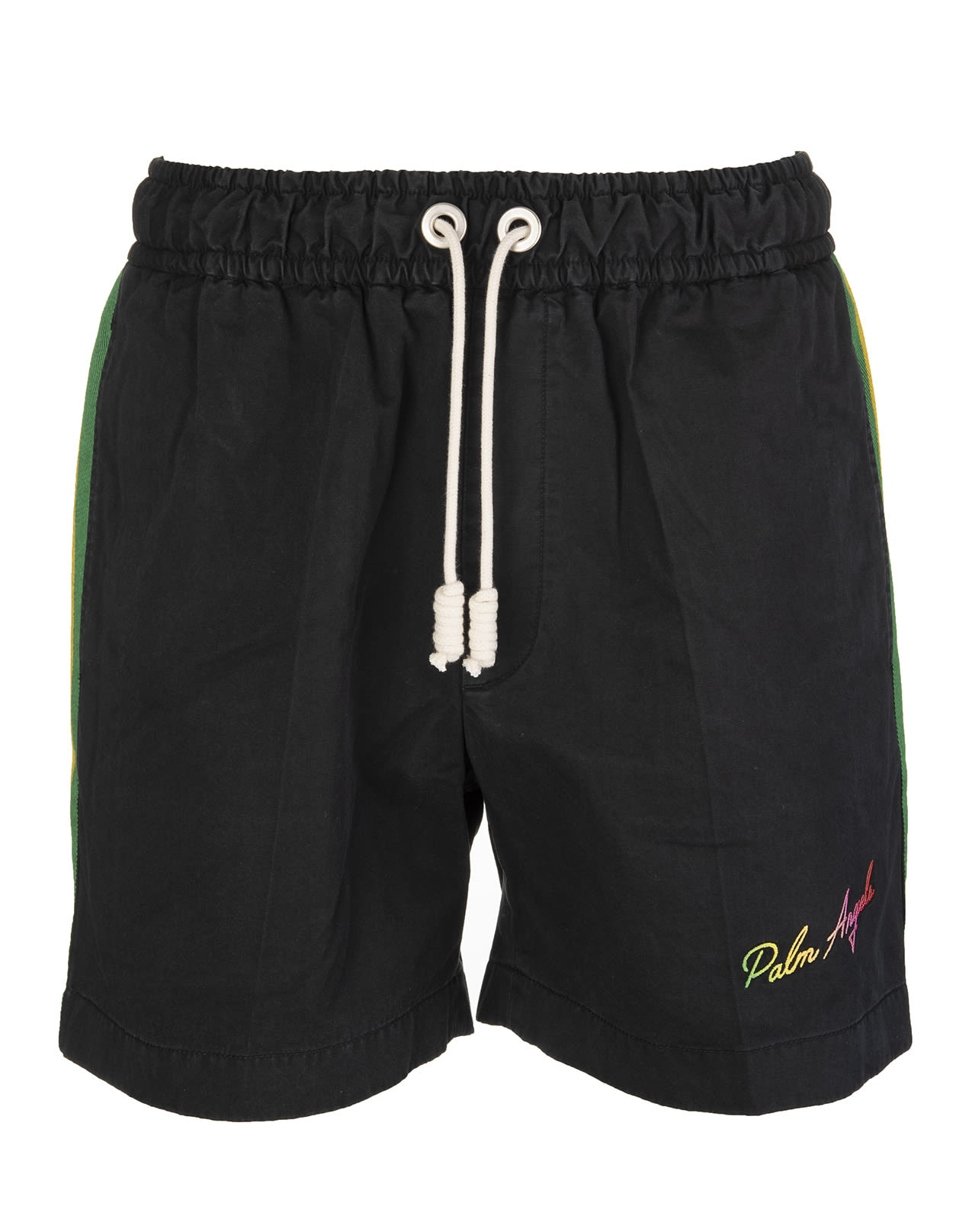 Palm Angels Man Black Shorts With Multicolored Side Bands