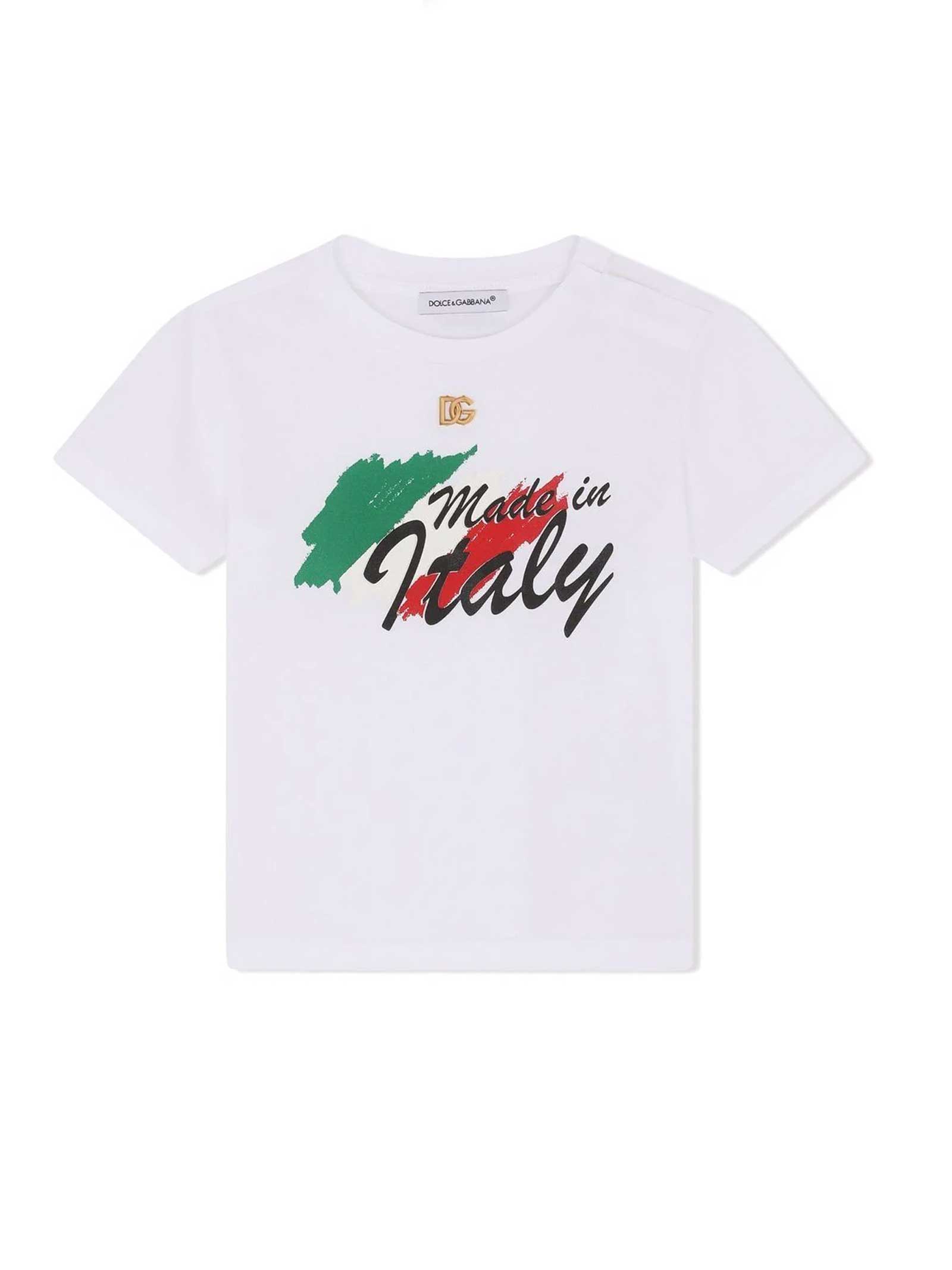 Dolce & Gabbana White T-shirt With Made In Italy Print Dolce & gabbana Kids