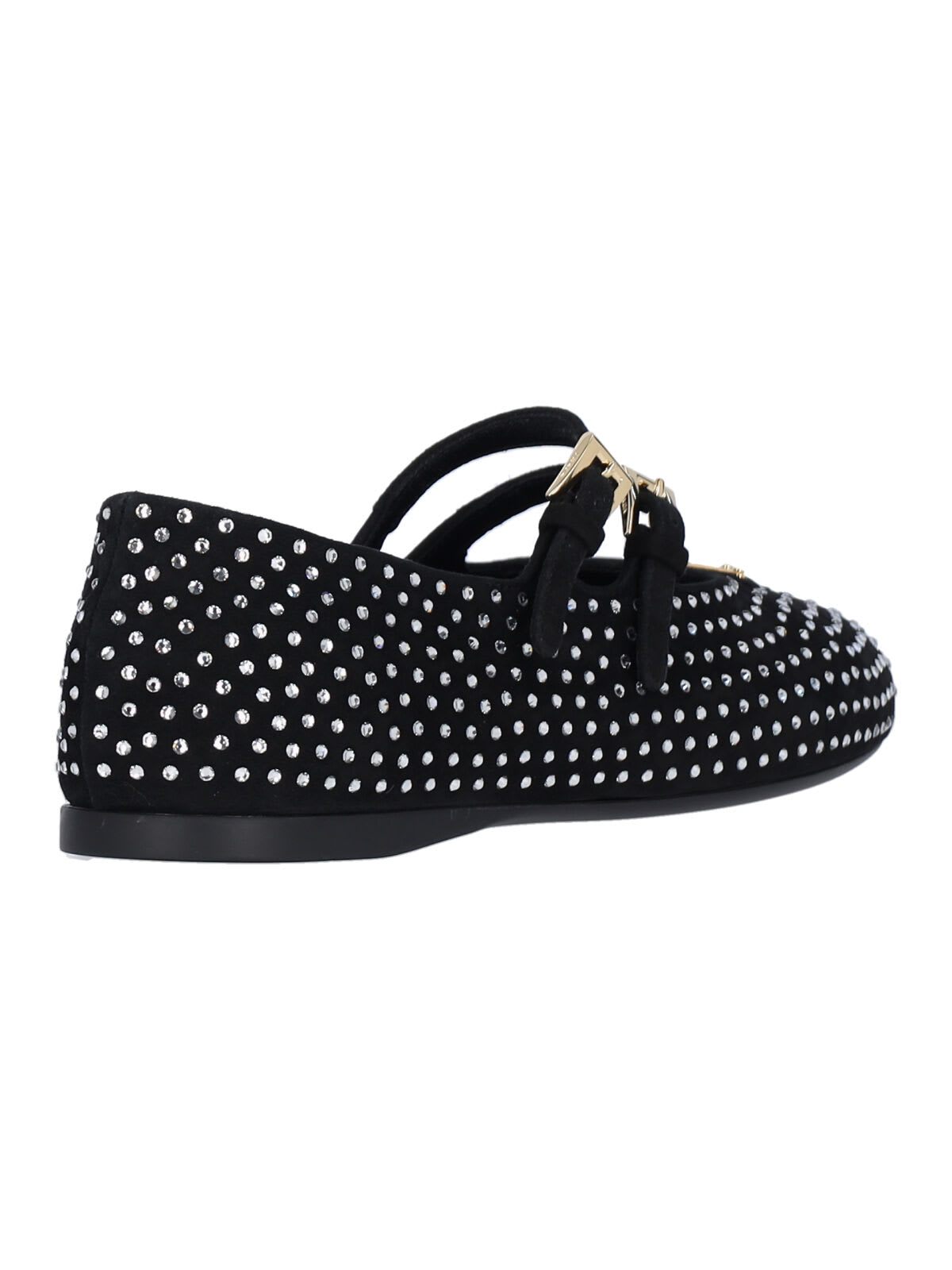 Prada Triangle Logo Studded Velvet Ballet Flats In Black