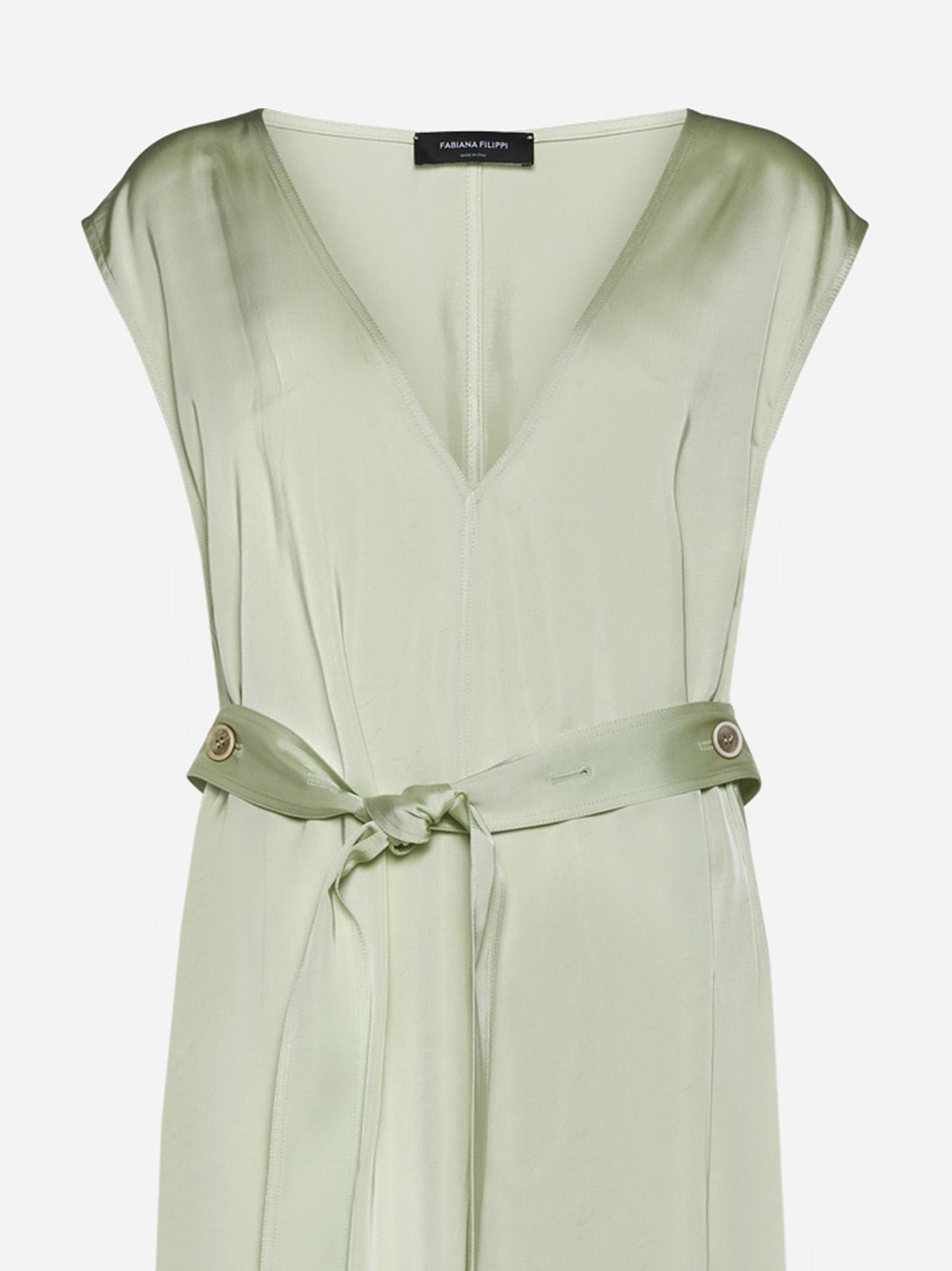 Shop Fabiana Filippi Sleeveless Belted Dress In Light/pastel Green