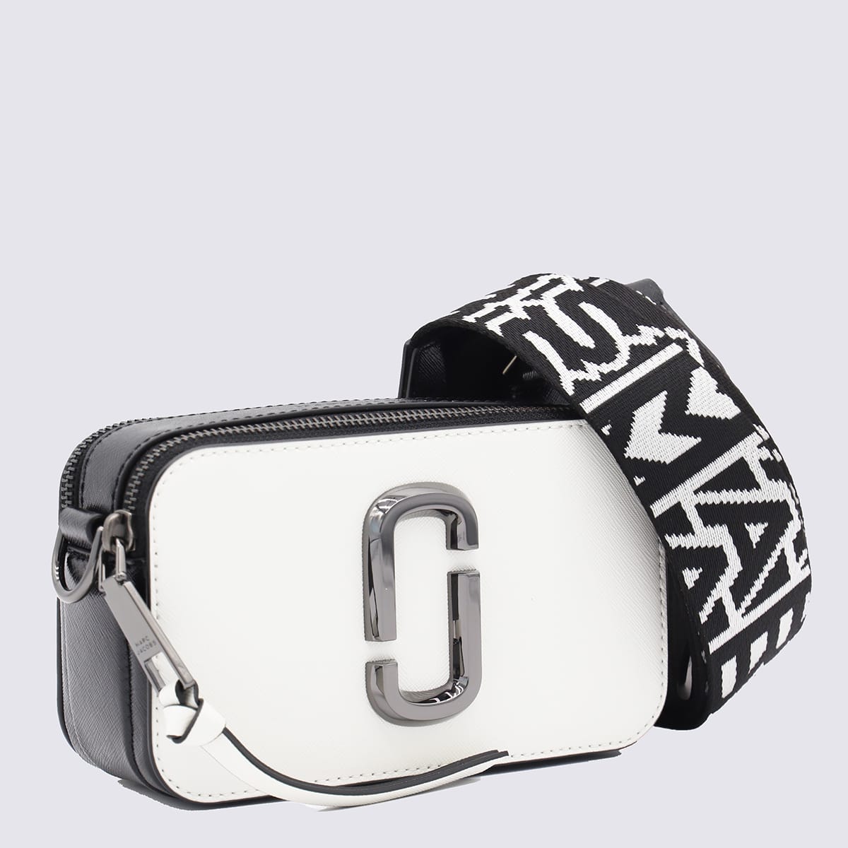 Shop Marc Jacobs White Leather The Snapshot Crossbody Bag In Black