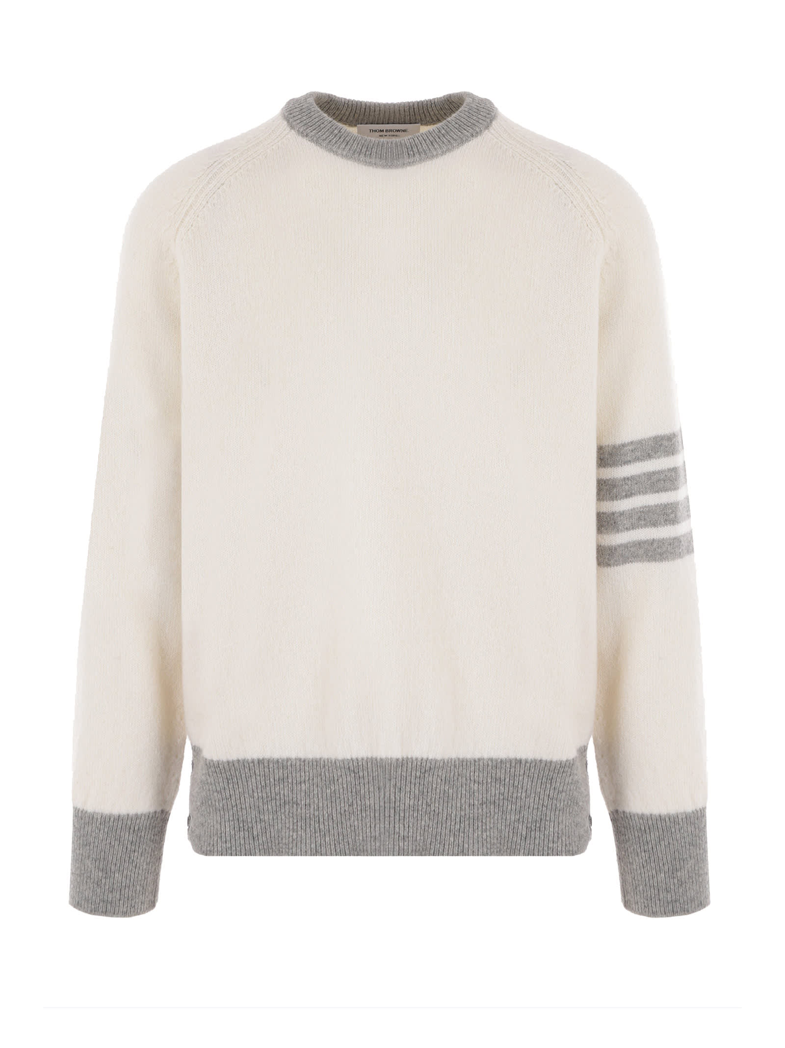 Thom Browne White Gray Crew Neck Sweater