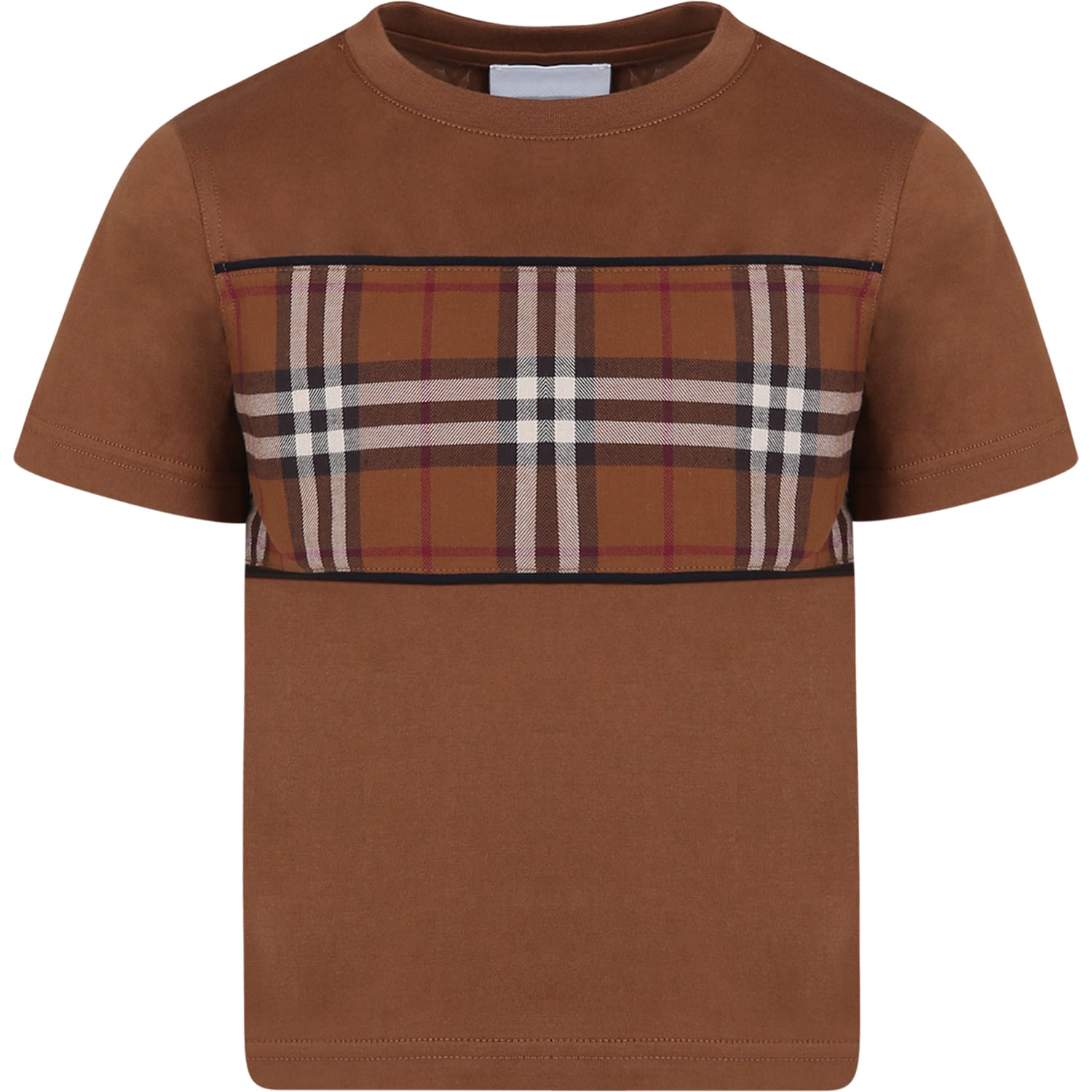 BURBERRY BROWN T-SHIRT FOR BOY WITH ICONIC CHECK