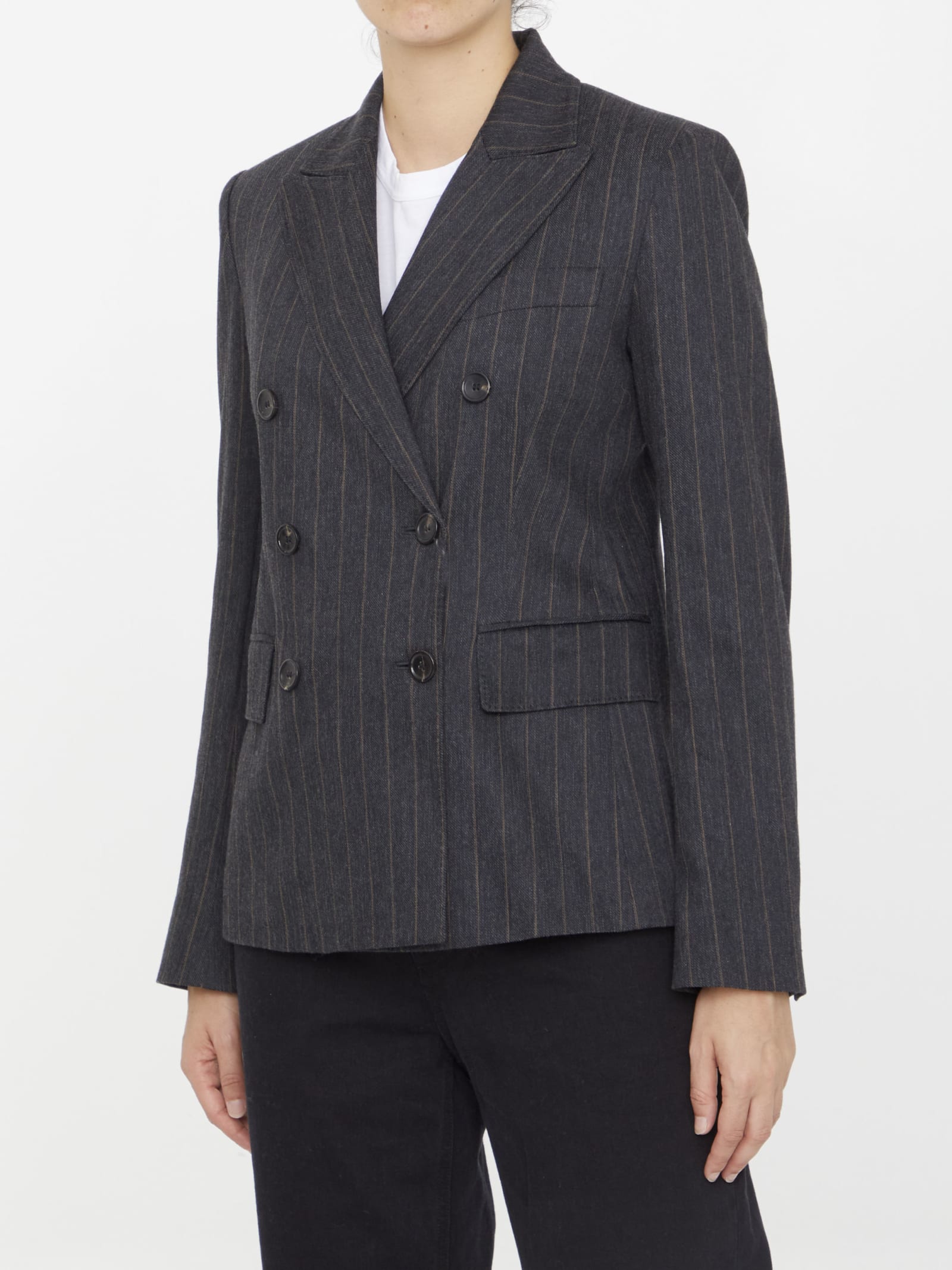 Max Mara Ofride Double-breasted Pinstriped Cotton-blend Twill Blazer In Grey