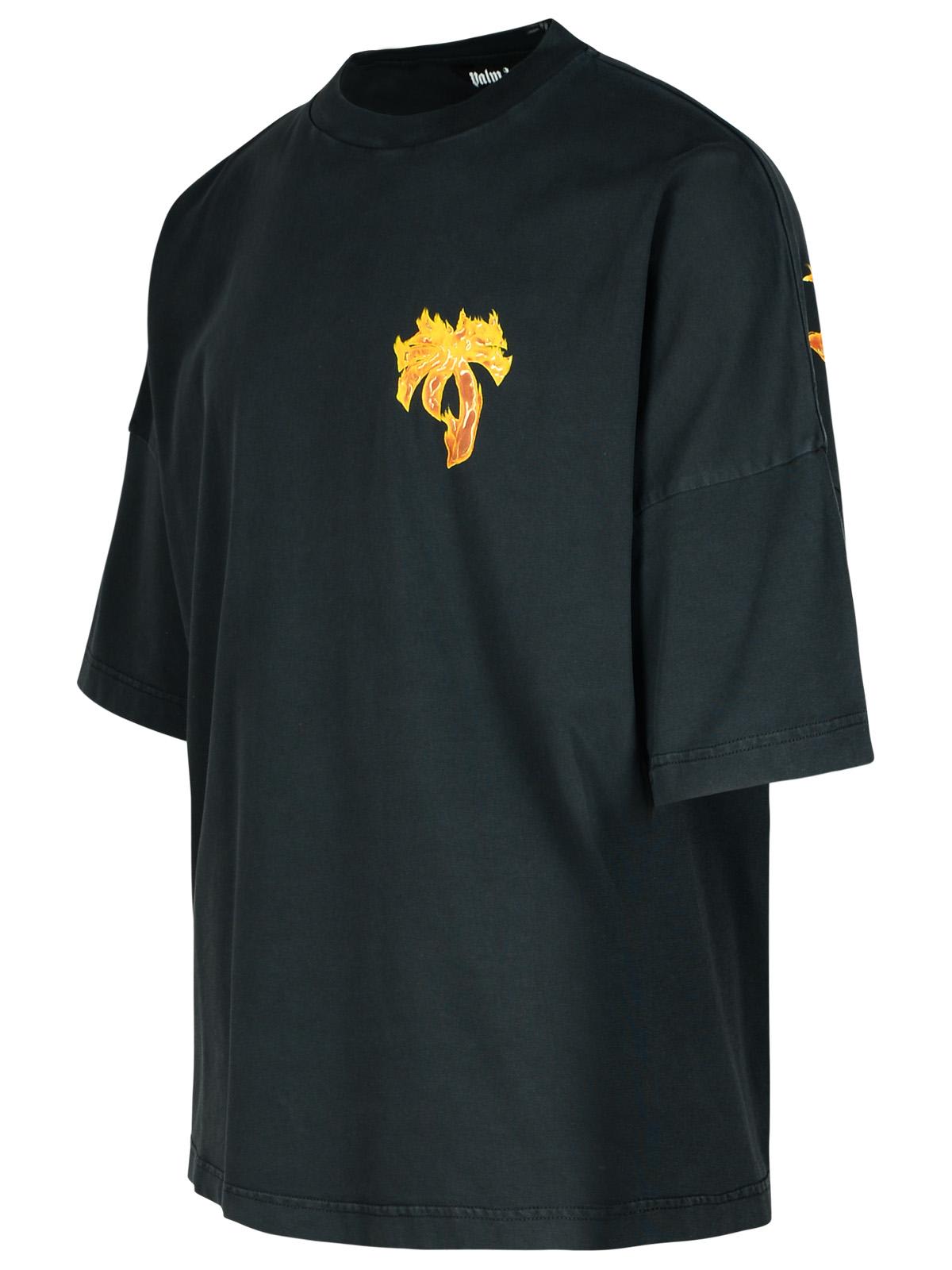 Shop Palm Angels Burning Palm Black Cotton Oversize T-shirt In Black Gold