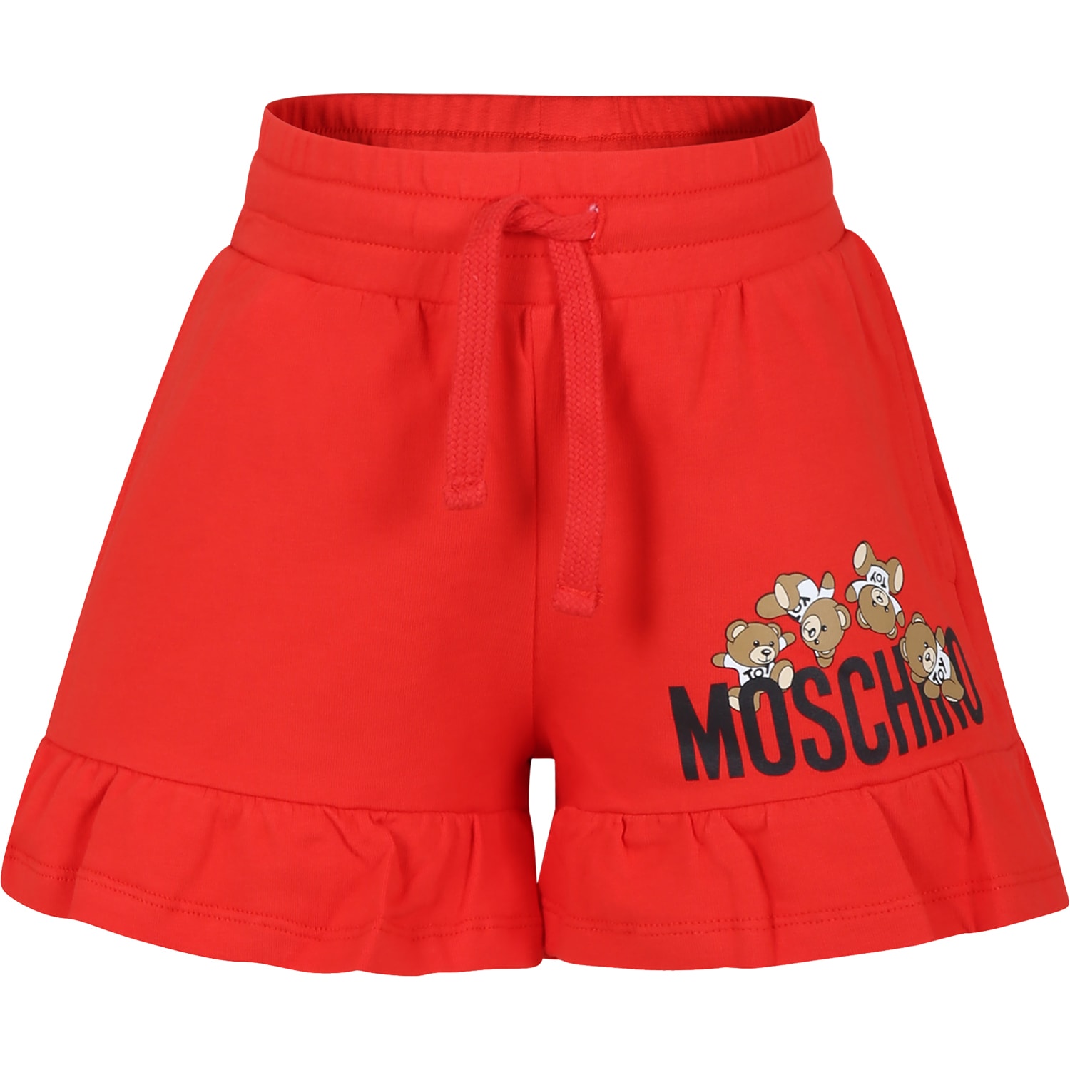 Shop Moschino Red Shorts For Girl With Teddy Bear And Logo