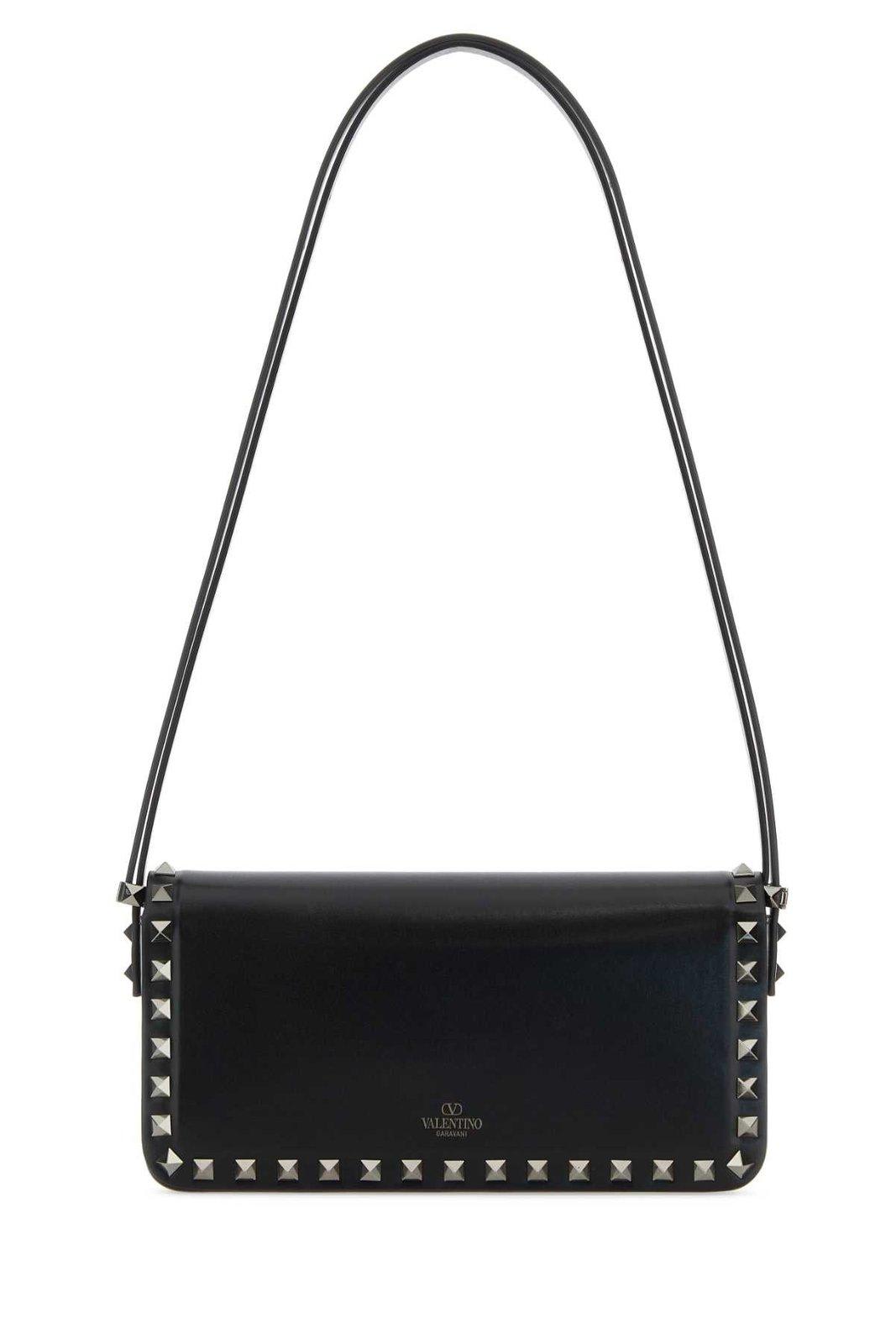 Shop Valentino Garavani Rockstud23 E/w Foldover Top Shoulder Bag In Black