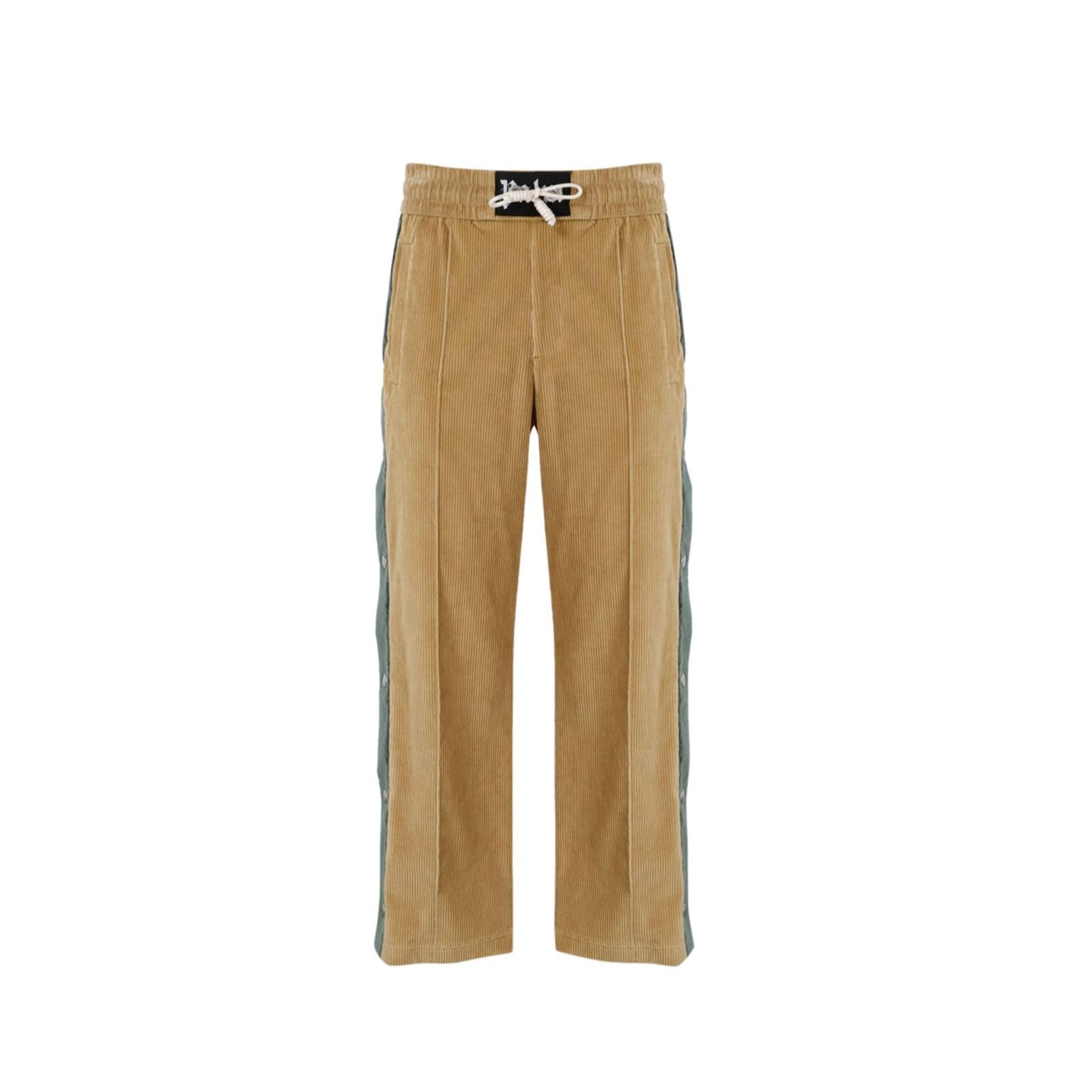 Shop Palm Angels Ribbed Cotton And Wool Pants In Beige