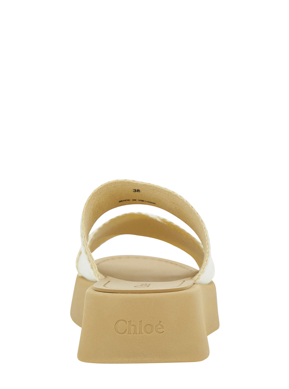 Shop Chloé Mila Beige And White Sabot With Branded Strap In Linen Blend Woman