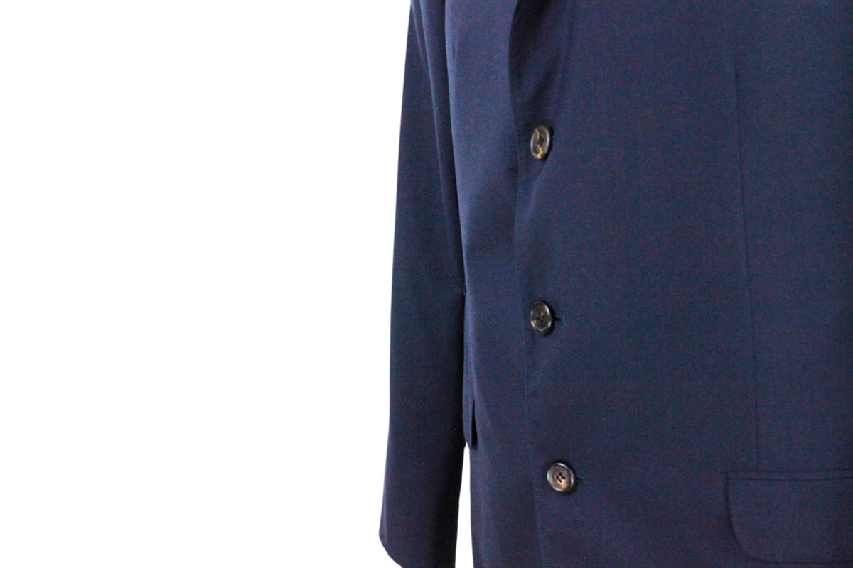 Shop Brunello Cucinelli 3-button Jacket Unlined In Fresh Wool Canvas. The Buttons Are In Brown Horn In Blu