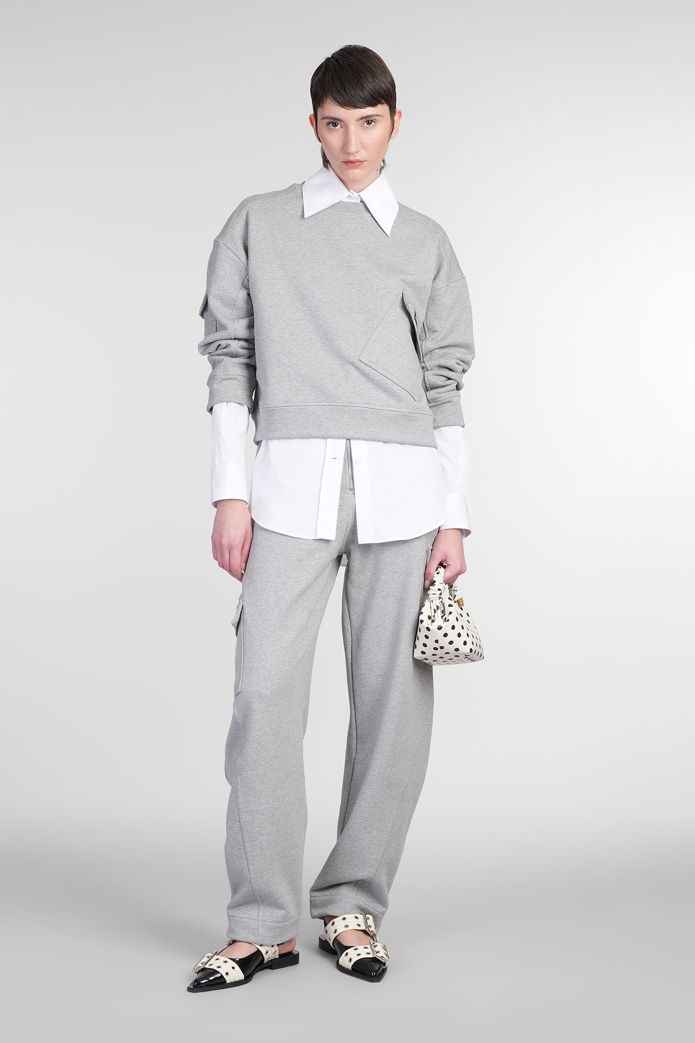 Ganni Logo Patch Crewneck Sweatshirt In Grey