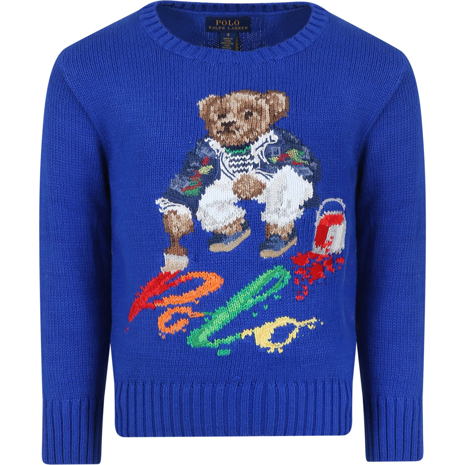 Shop Ralph Lauren Blue Sweater For Boy With Polo Bear