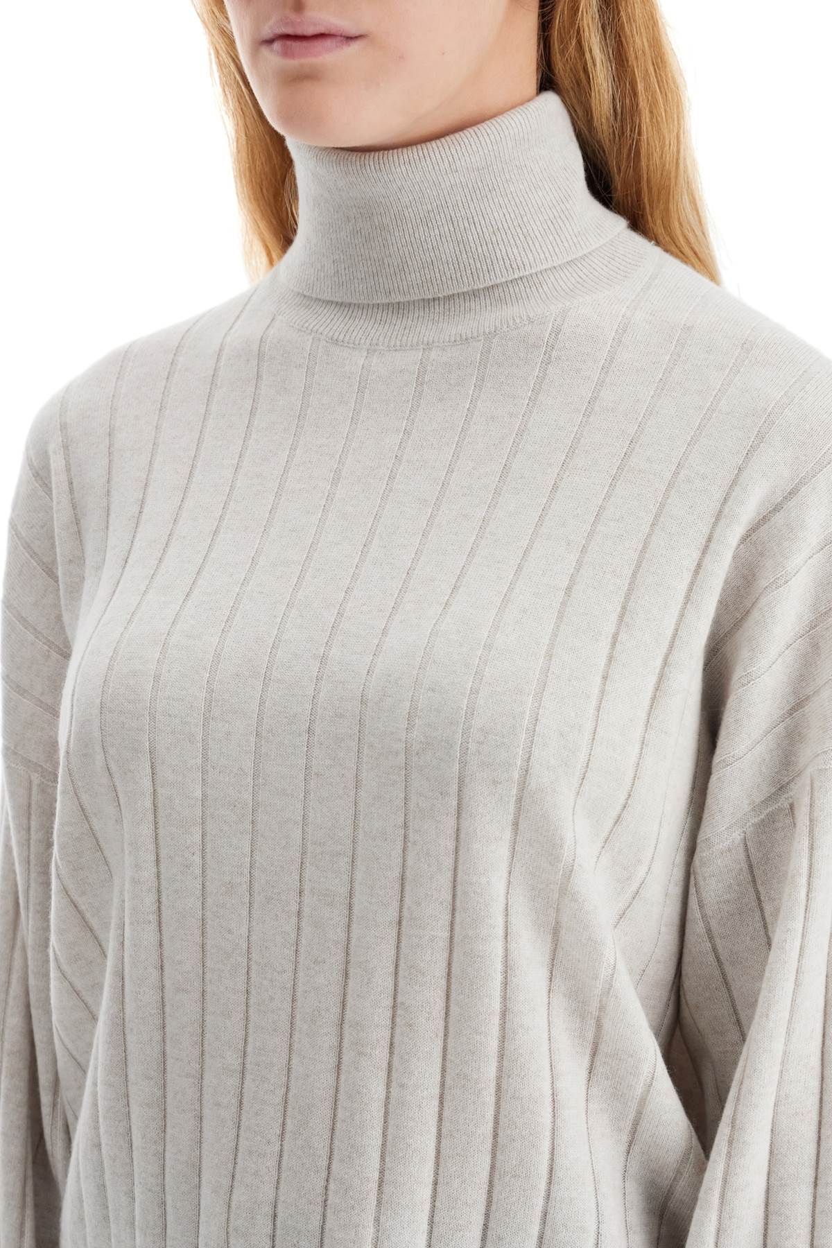 Shop Brunello Cucinelli High-neck Cashmere Pullover Sweater In Madreperla (beige)