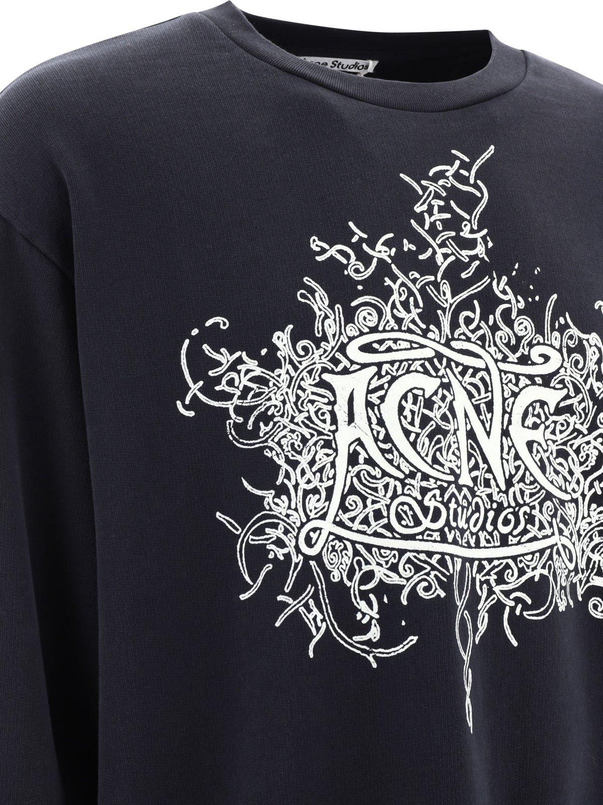 Shop Acne Studios Logo Printed Crewneck Sweatshirt In Faded Black