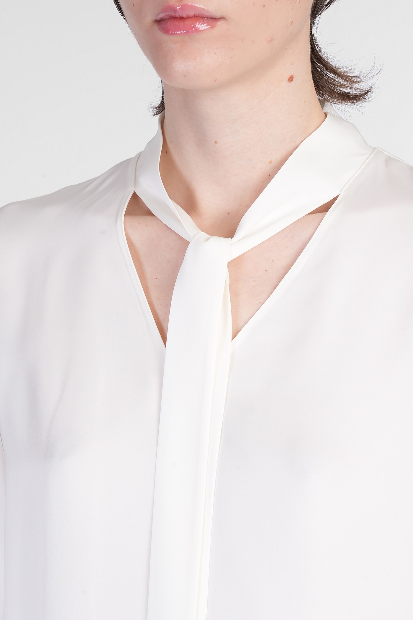 Theory Open Neck Silk Tie Blouse