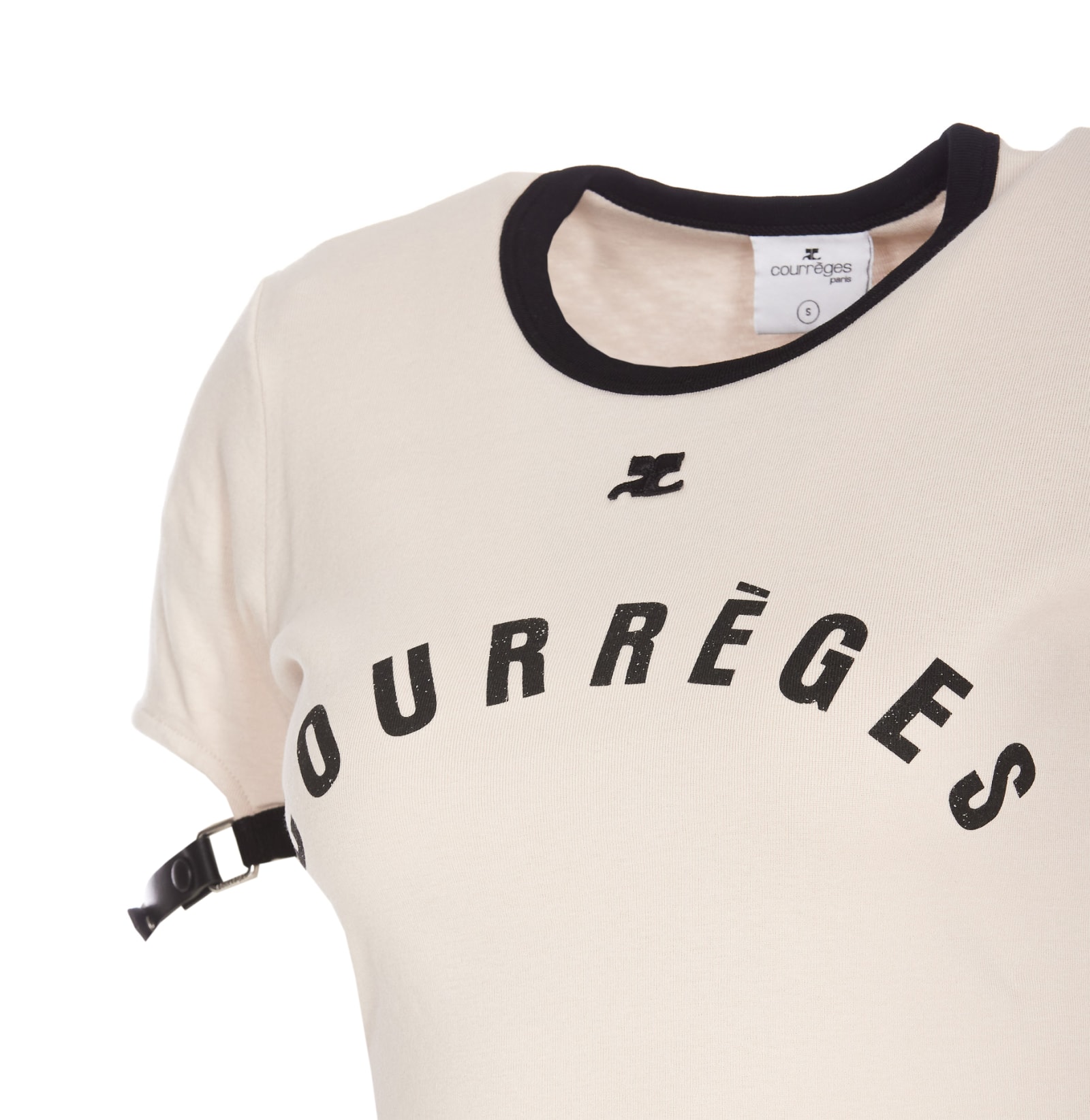 Shop Courrèges Contrasting Logo T-shirt In White