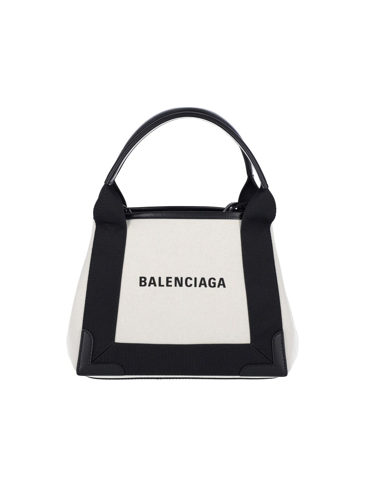 Shop Balenciaga Navy Cabas Xs Tote Bag In Beige